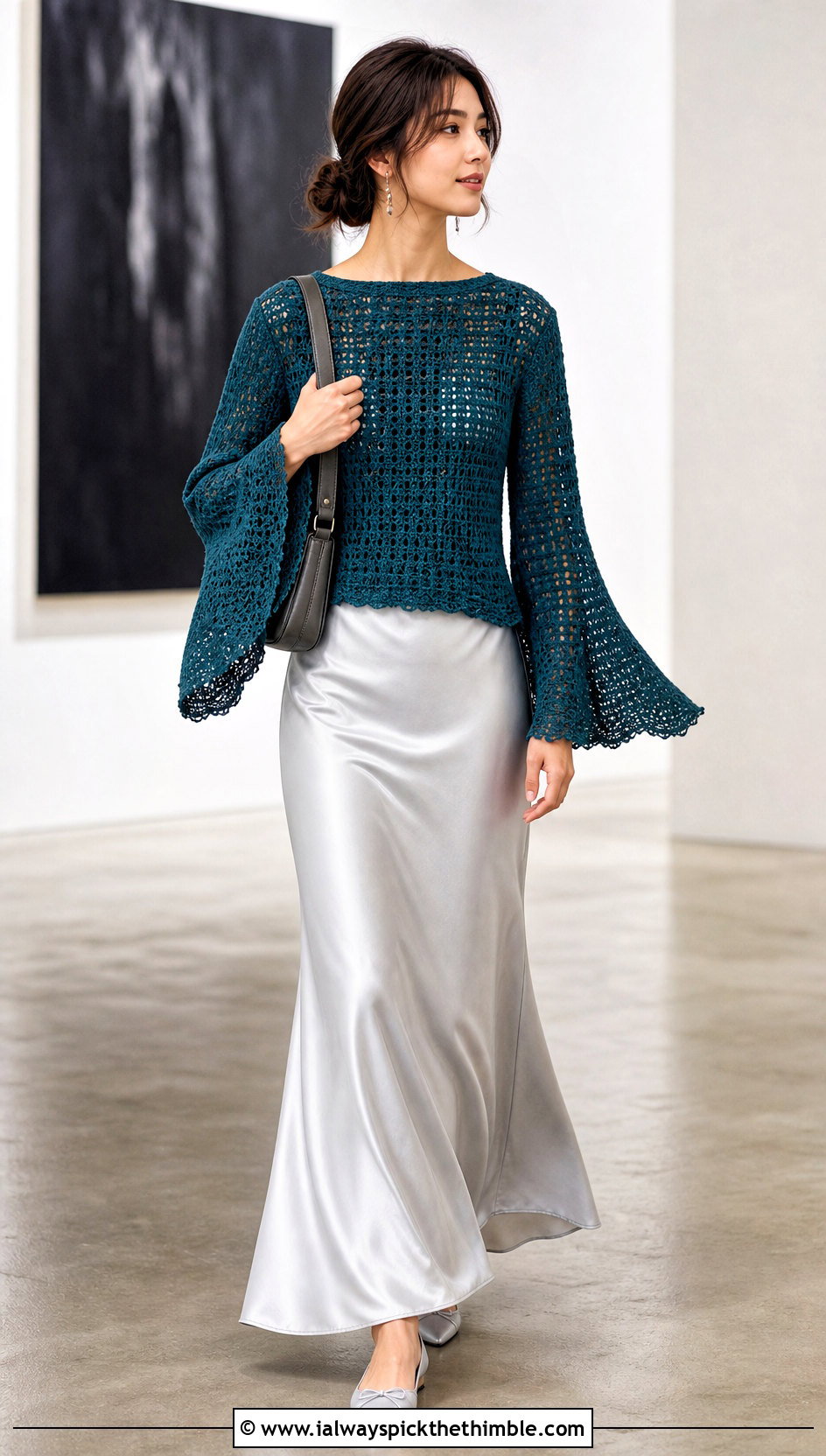 Bell Sleeve Crochet Top With Satin Maxi Skirt - 20 crochet fairy clothes and outfit ideas
