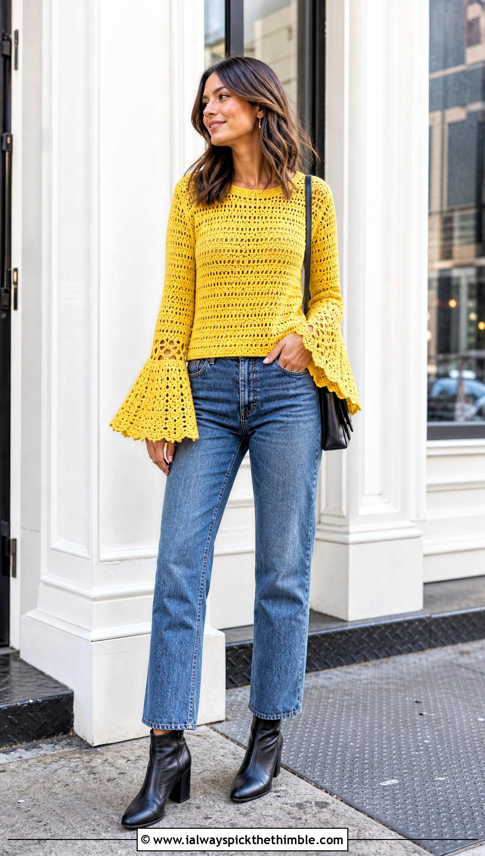 Bell Sleeve Crochet Top With Straight Jeans - 20 Easy Crochet Projects Top outfit ideas