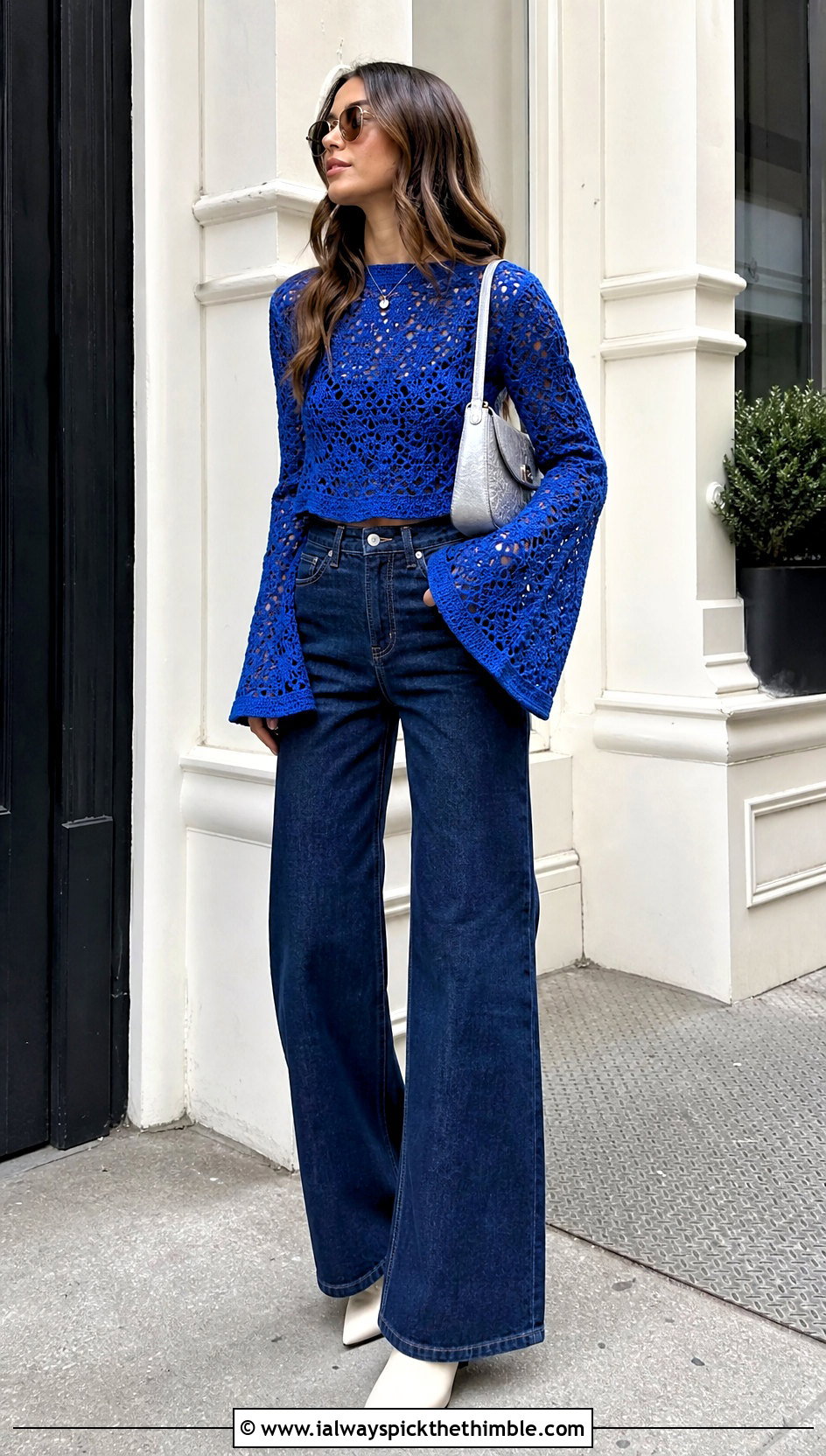 Bell Sleeve Crochet Top With Wide Leg Jeans - 25 crochet top sleeves outfit ideas