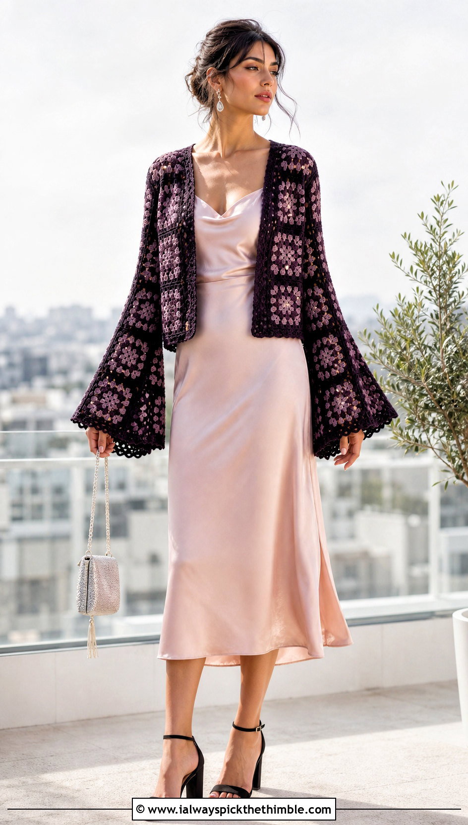Bell Sleeve Granny Square Summer Cardigan With Slip Dress - 20 granny square summer cardigan outfit ideas