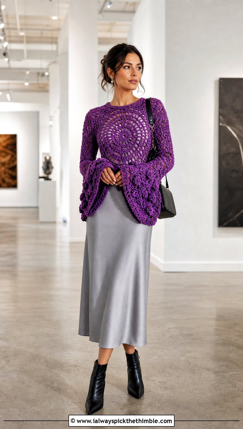 Bell Sleeve Mandala Crochet Sweater With Slip Dress - 20 Mandala Crochet Sweater outfit ideas