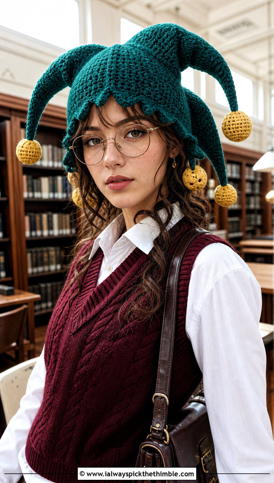 Bell Tip Crochet Jester Hat With Sweater Vest - 25 crochet jester hat outfit ideas