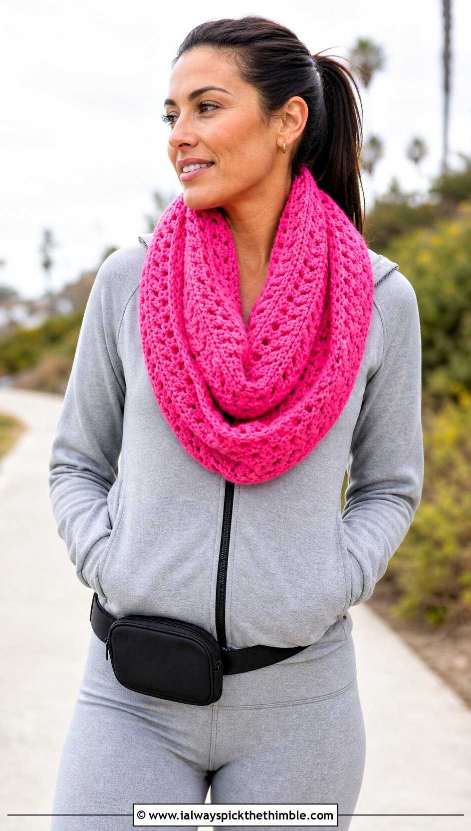 Bellflower Infinity Crochet Scarf With Matching Activewear - 15 bellflower infinity crochet scarf outfit ideas