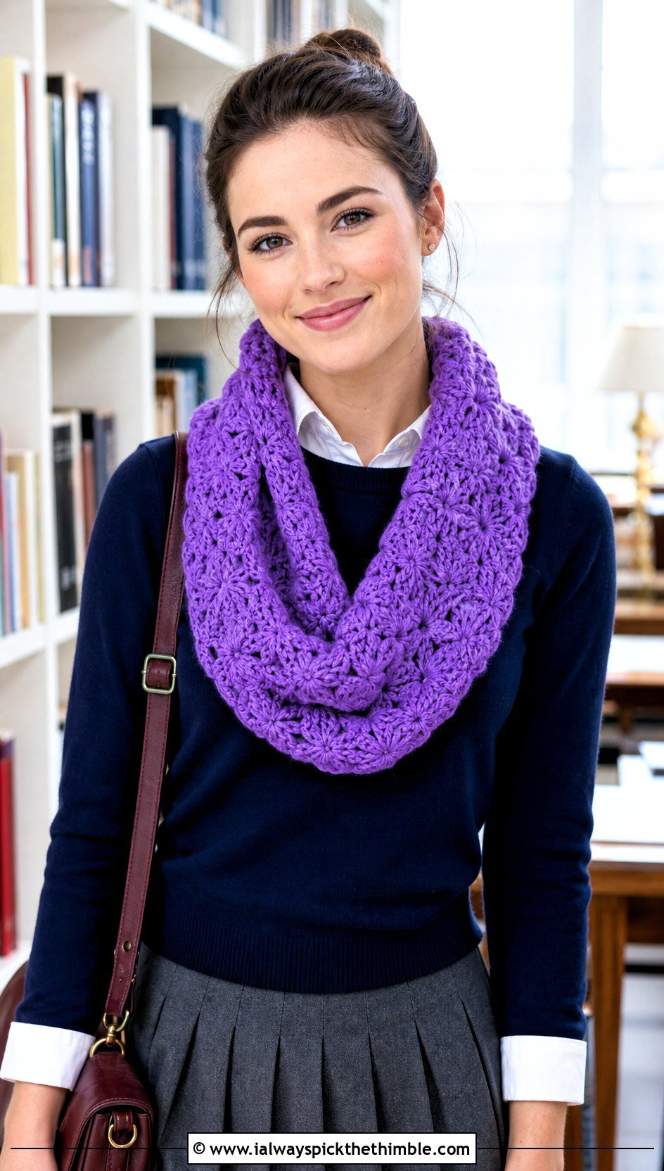 Bellflower Infinity Crochet Scarf With Pleated Skirt - 15 bellflower infinity crochet scarf outfit ideas