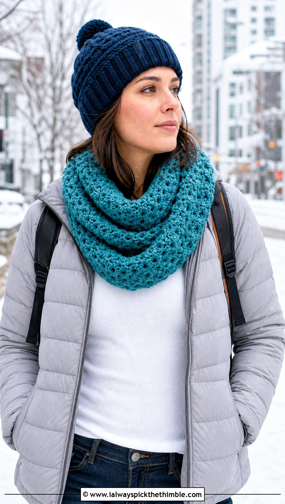 Bellflower Infinity Crochet Scarf With Puffer Jacket - 15 bellflower infinity crochet scarf outfit ideas