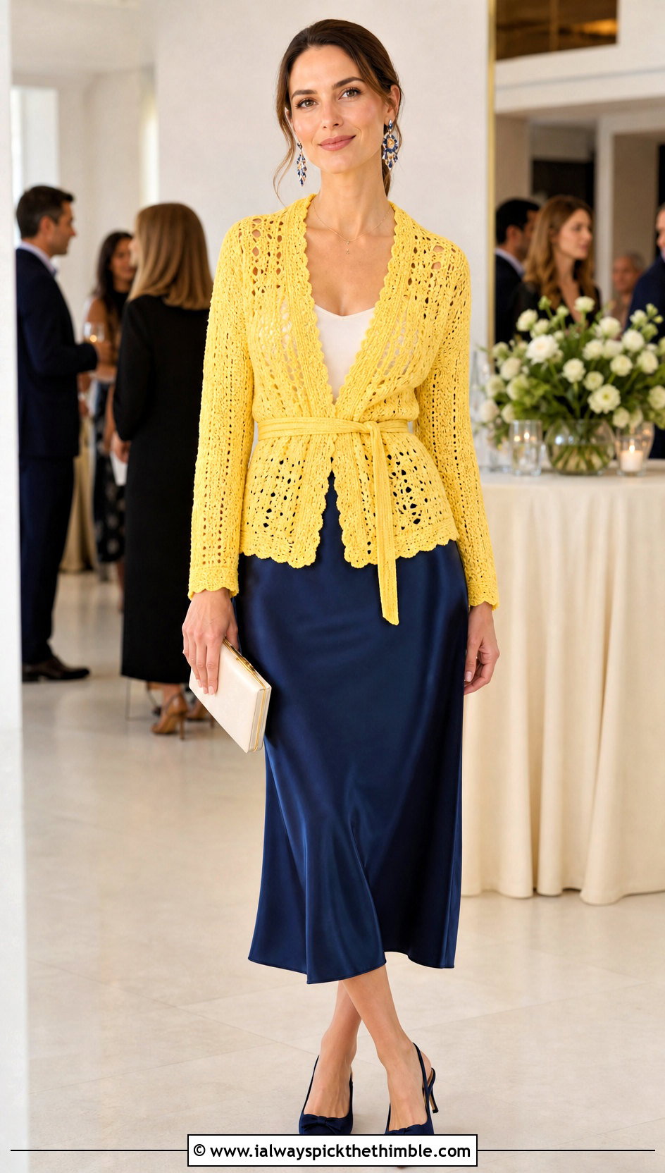 Belted Crochet Cardigan With Satin Skirt - 25 crochet cardigan outfit ideas