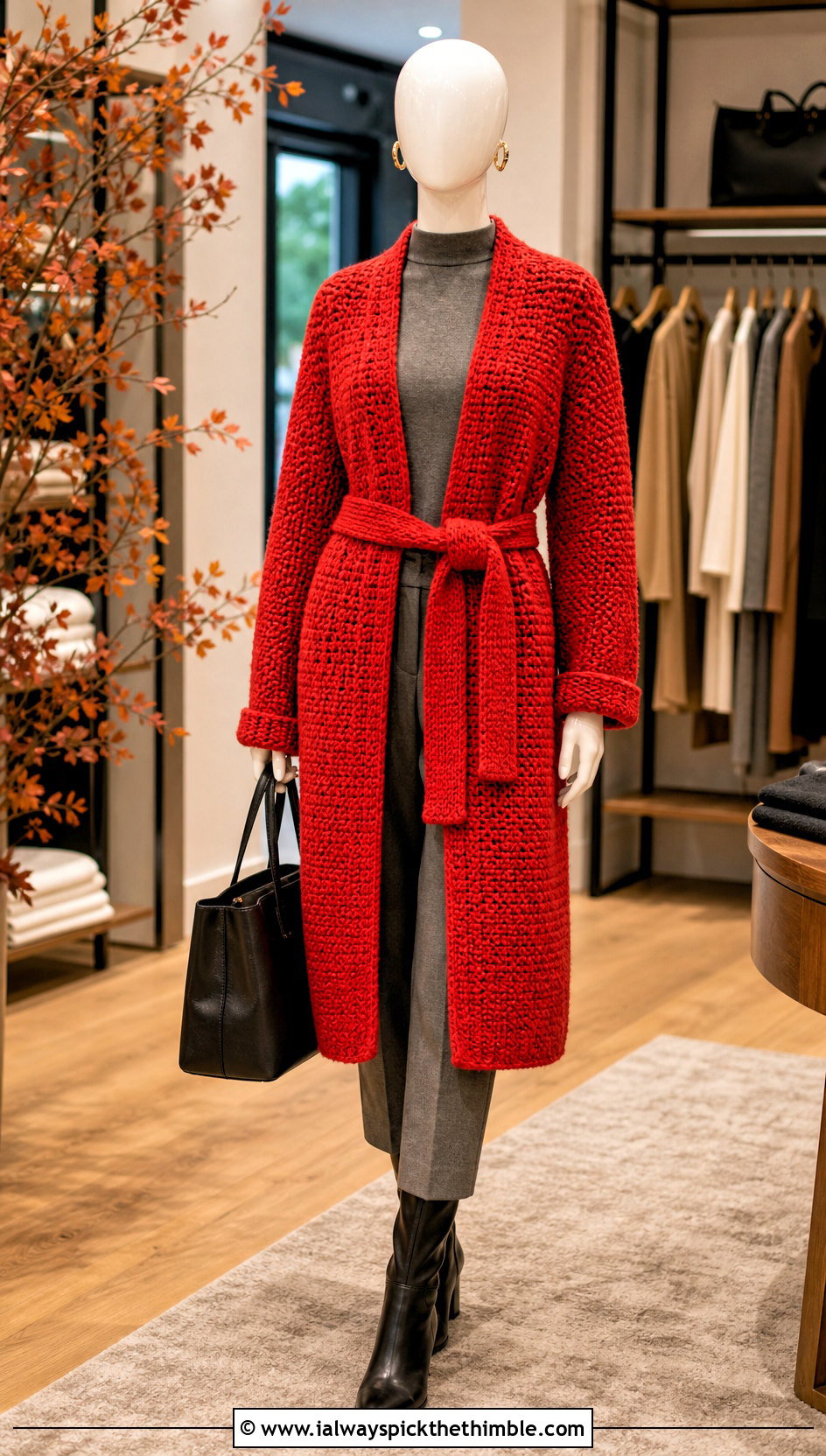 Belted Crochet Coatigan With Straight Leg Trousers - 15 Crochet Cardigan On Mannequin outfit ideas