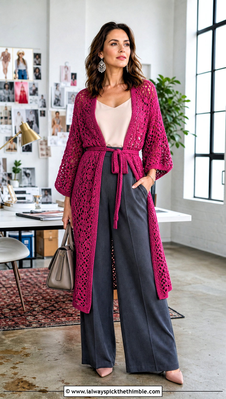 Belted Crochet Duster Cardigan With Wide Leg Pants - 25 crochet duster cardigan outfit ideas