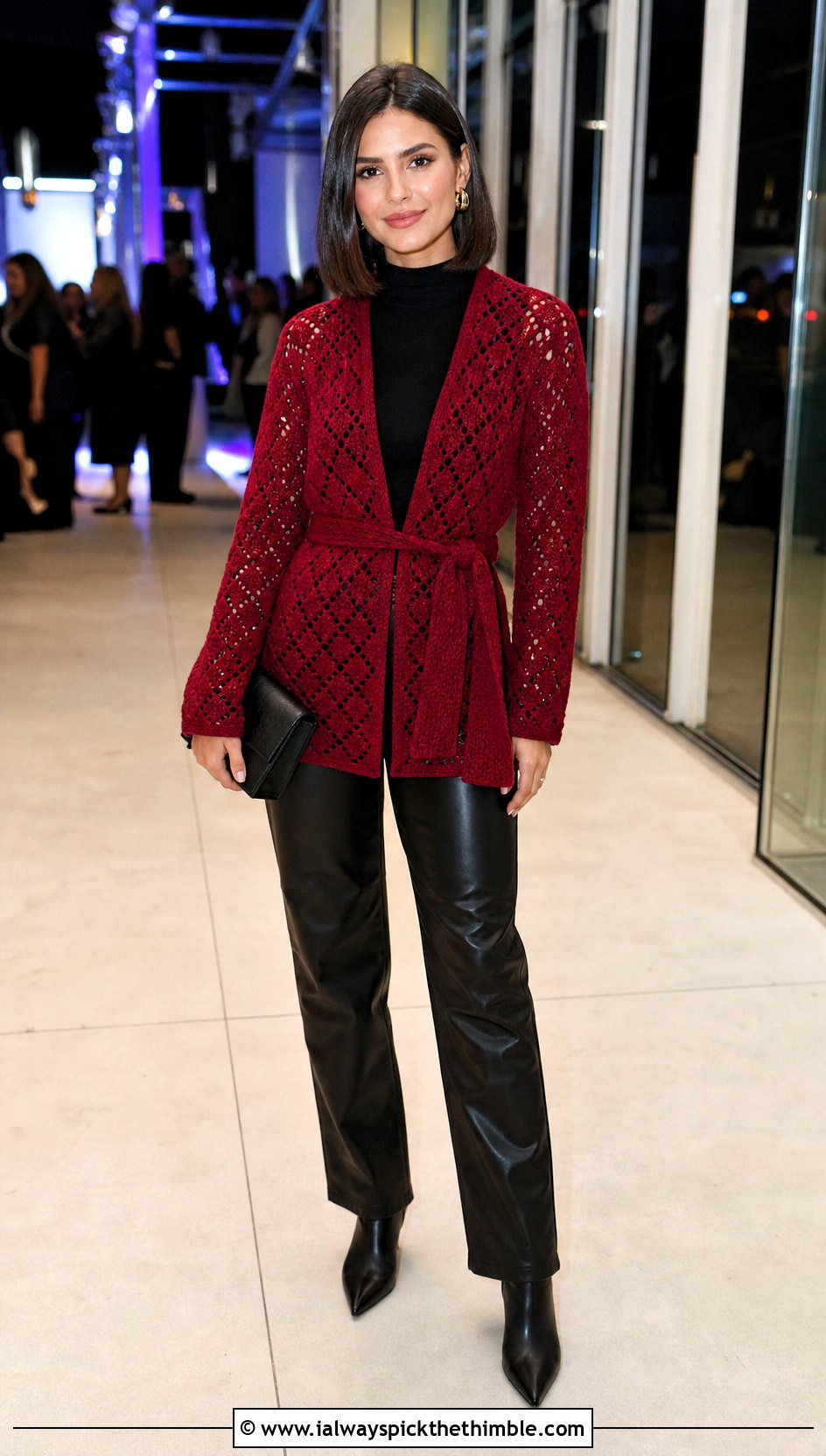 Belted Howls Crochet Jacket With Leather Pants - 20 Howls Crochet Jacket outfit ideas