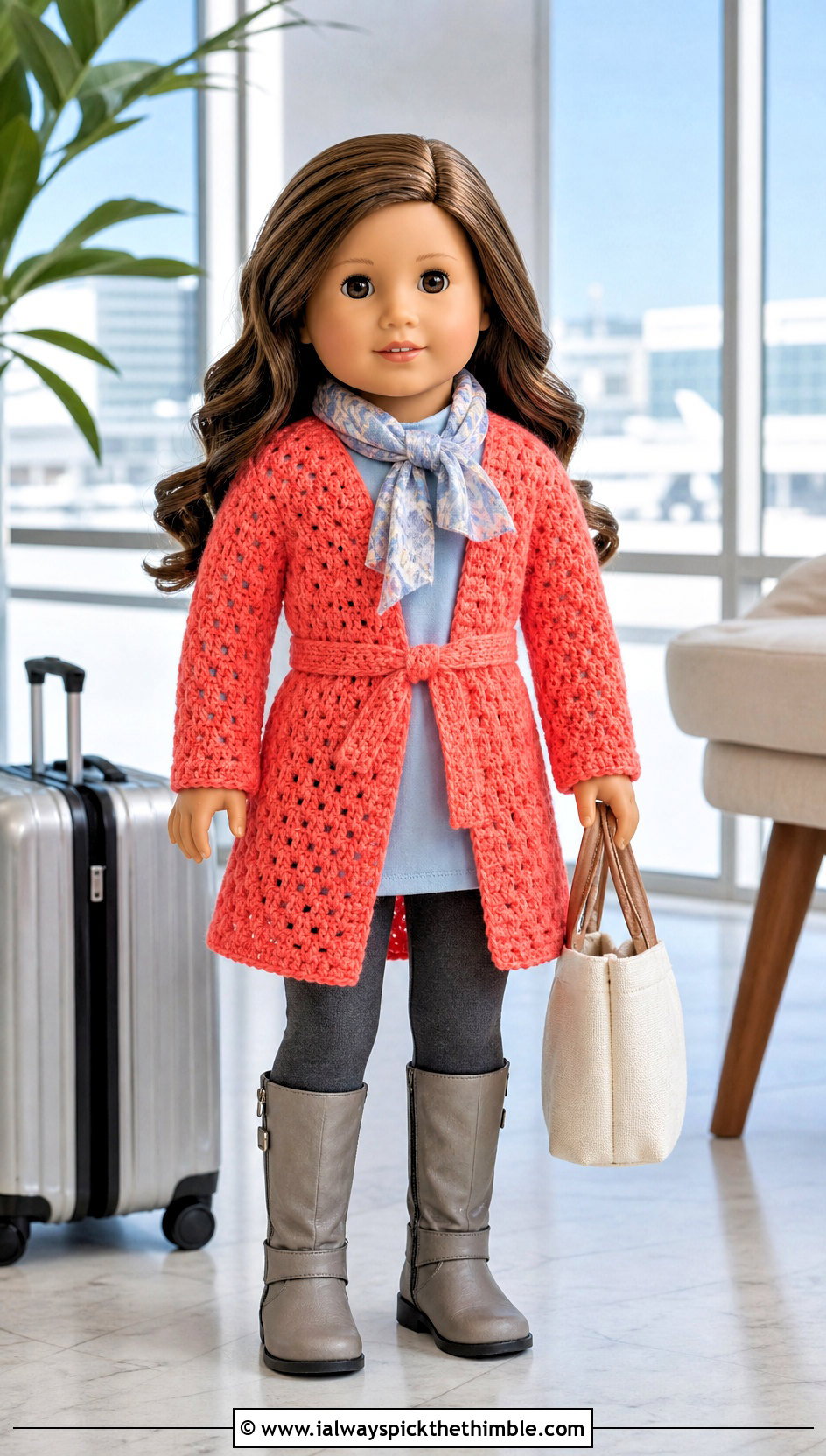 Belted Longline Crochet Doll Cardigan With Leggings - 20 crochet doll cardigan outfit ideas