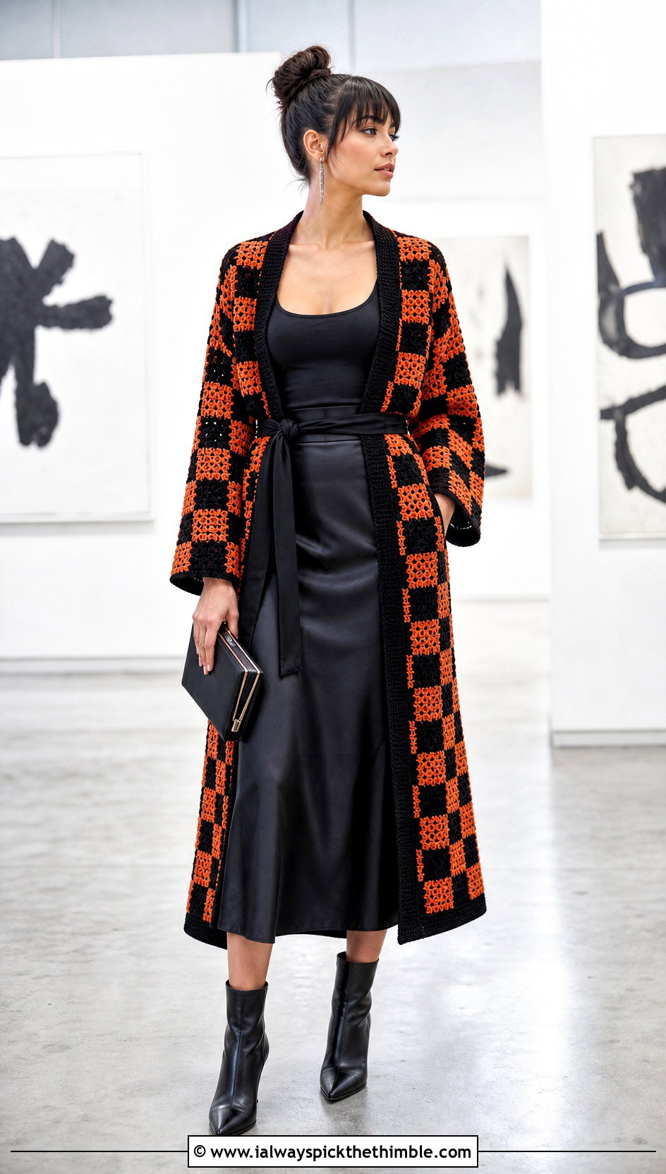 Belted Tanjiro Crochet Kimono With Satin Skirt - 20 tanjiro crochet kimono outfit ideas