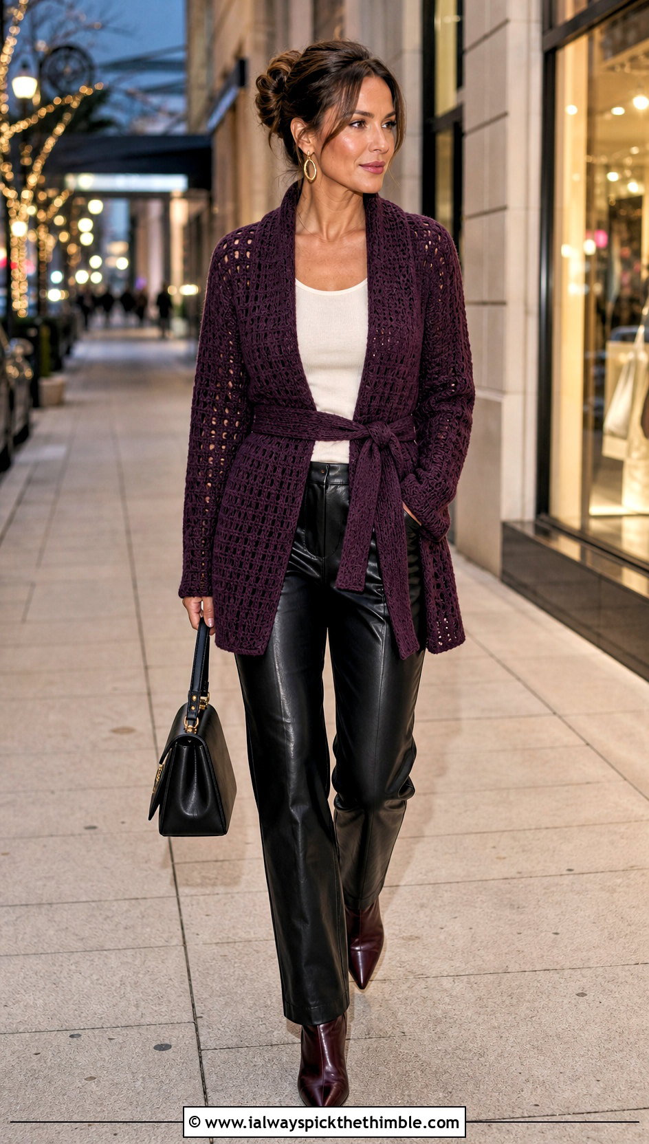 Belted Worsted Weight Crochet Cardigan With Leather Pants - 20 Worsted Weight Crochet Cardigan outfit ideas