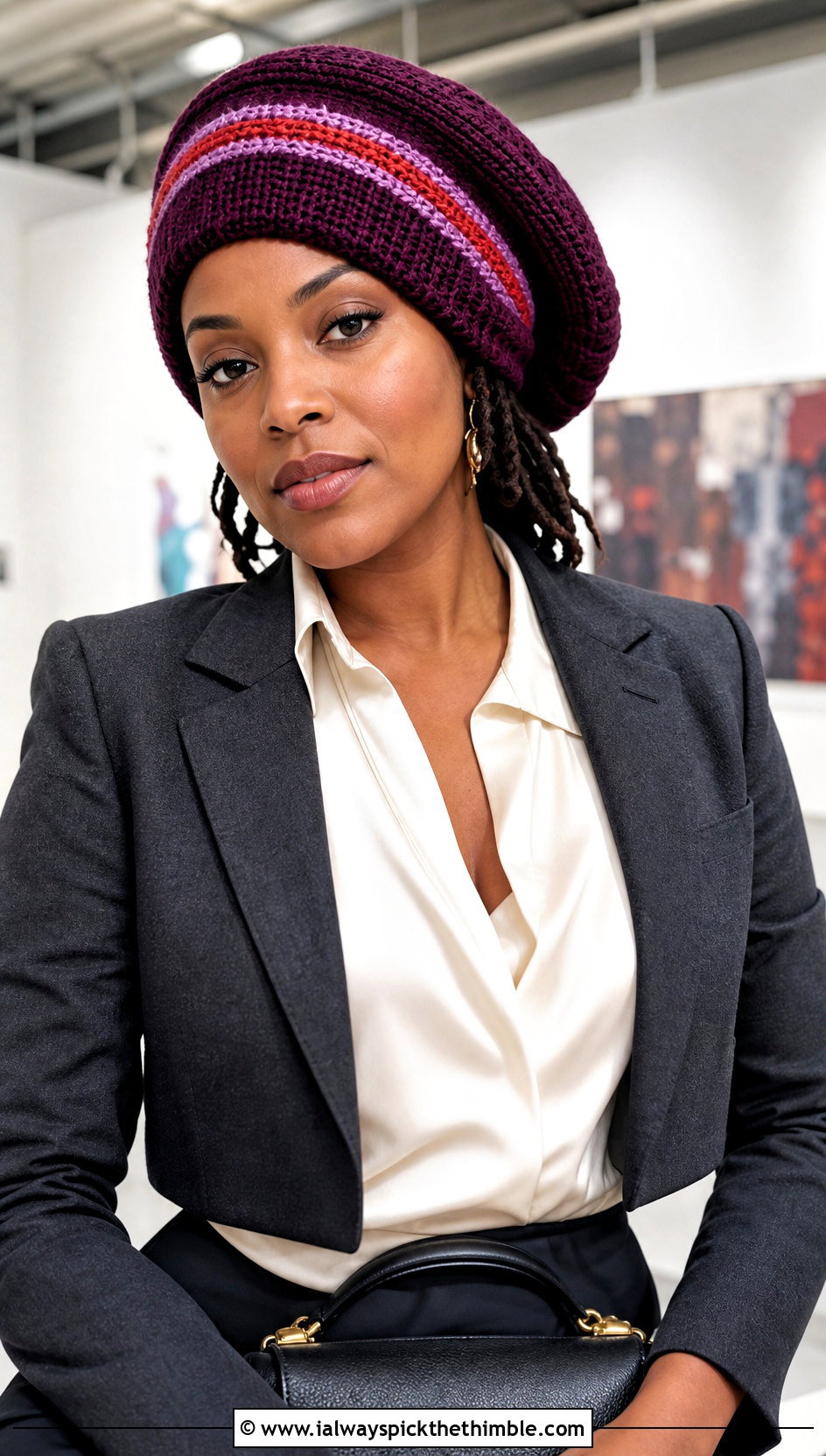 Beret Style Rasta Tam With Pleated Trousers - 20 crochet rasta beanie outfit ideas