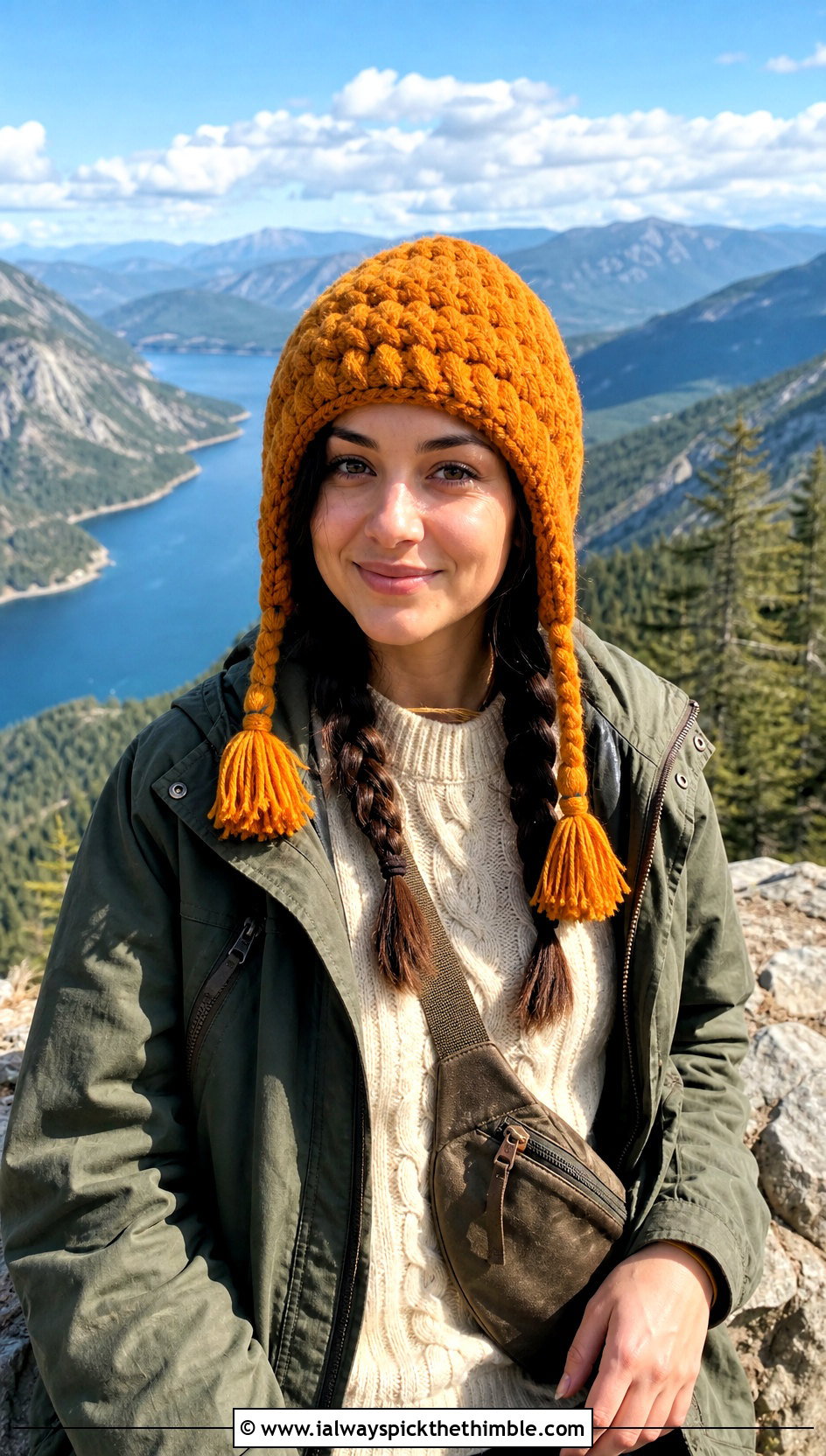 Bernat Blanket Yarn Braided Tassel Hat With Field Jacket - 20 bernat blanket yarn crochet hat outfit ideas