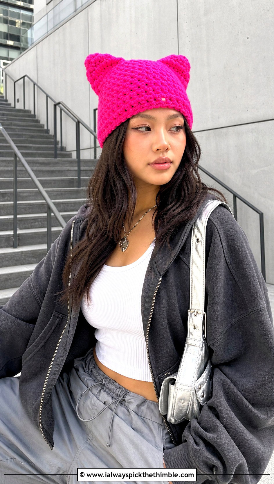Bernat Blanket Yarn Cat Ear Beanie With Oversized Hoodie - 20 bernat blanket yarn crochet hat outfit ideas