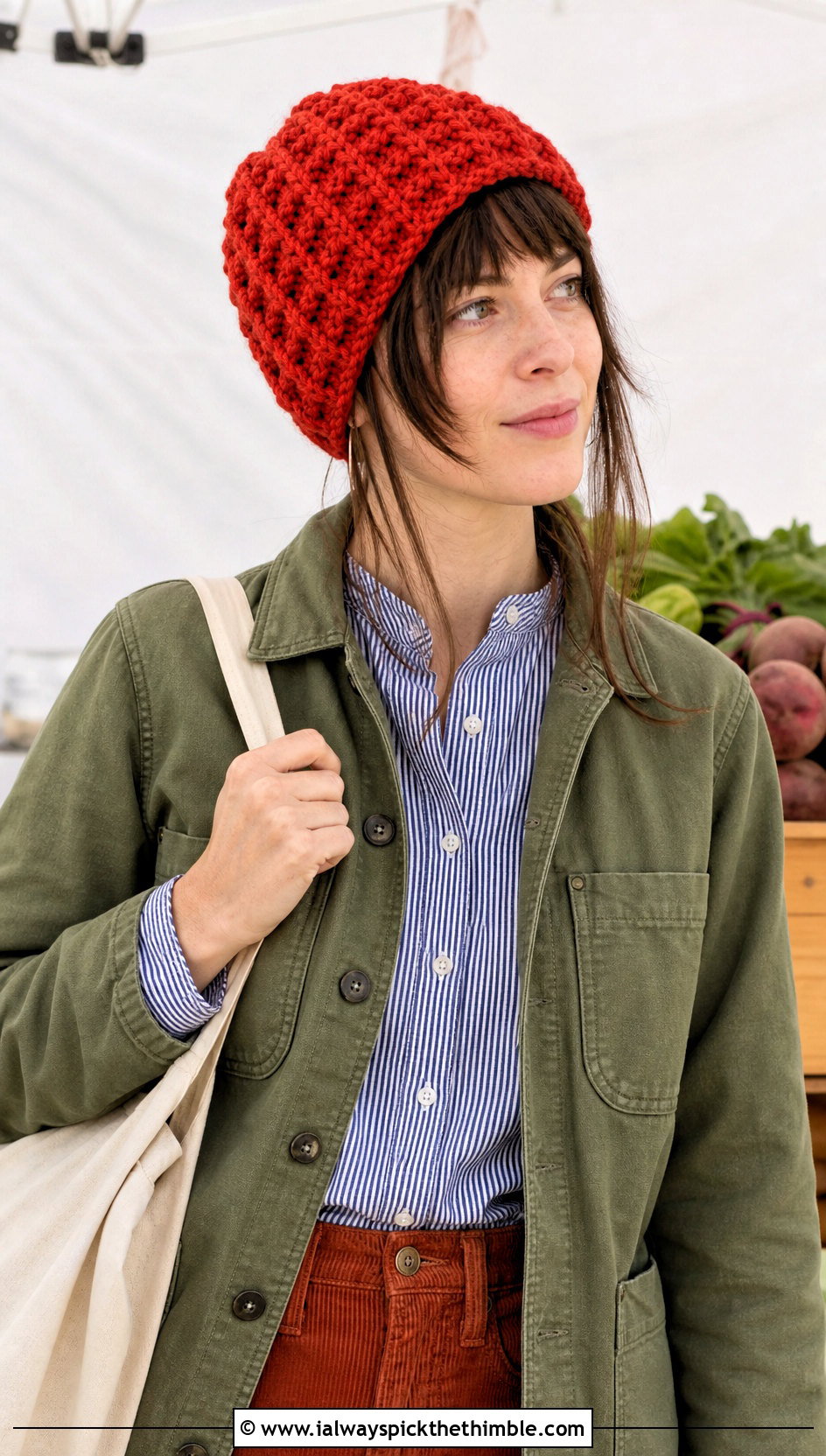 Bernat Blanket Yarn Waffle Stitch Beanie With Chore Jacket - 20 bernat blanket yarn crochet hat outfit ideas