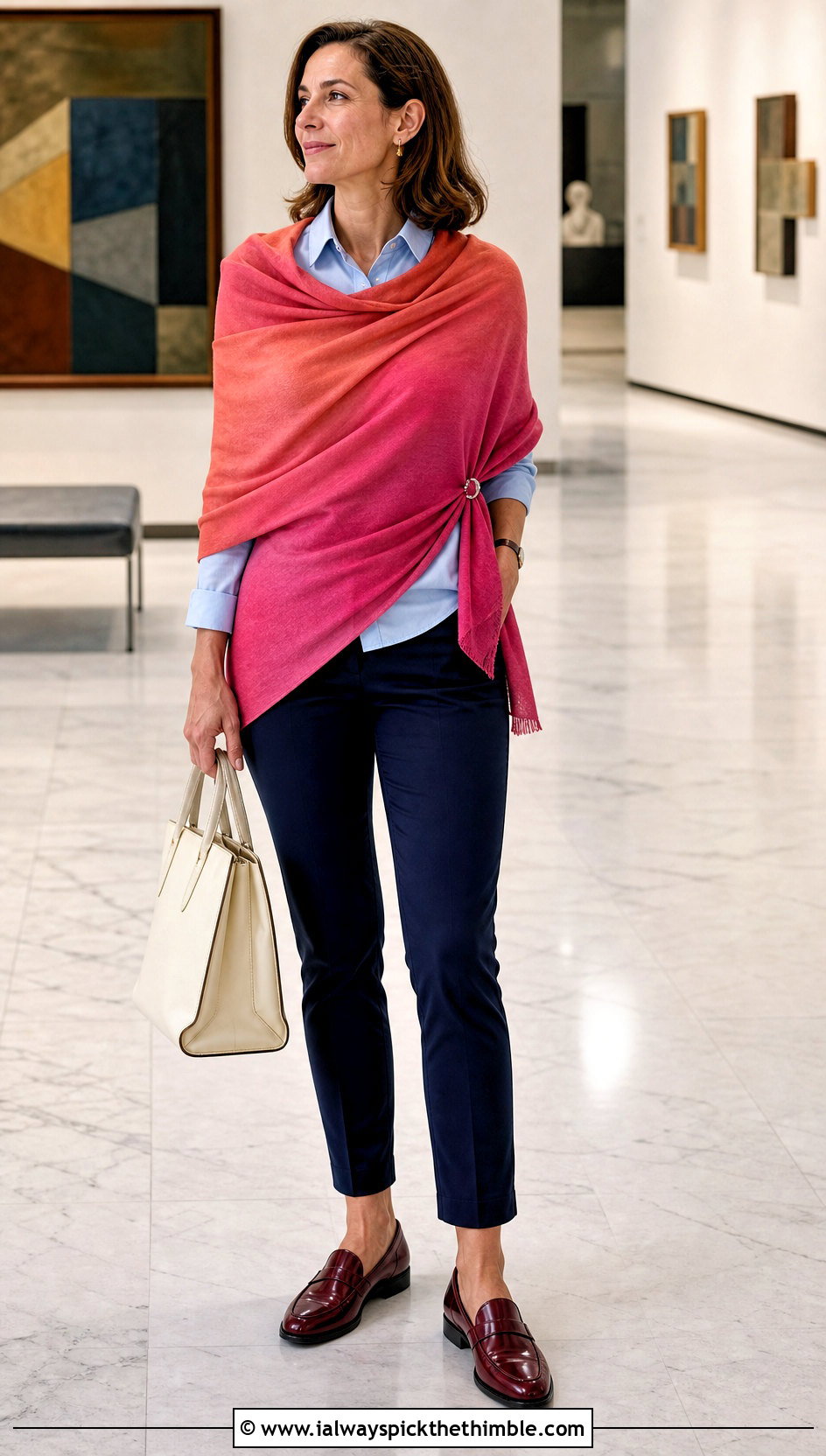 Bias Fade Shawl With Button Down Shirt - 15 Crochet Fade Shawl outfit ideas