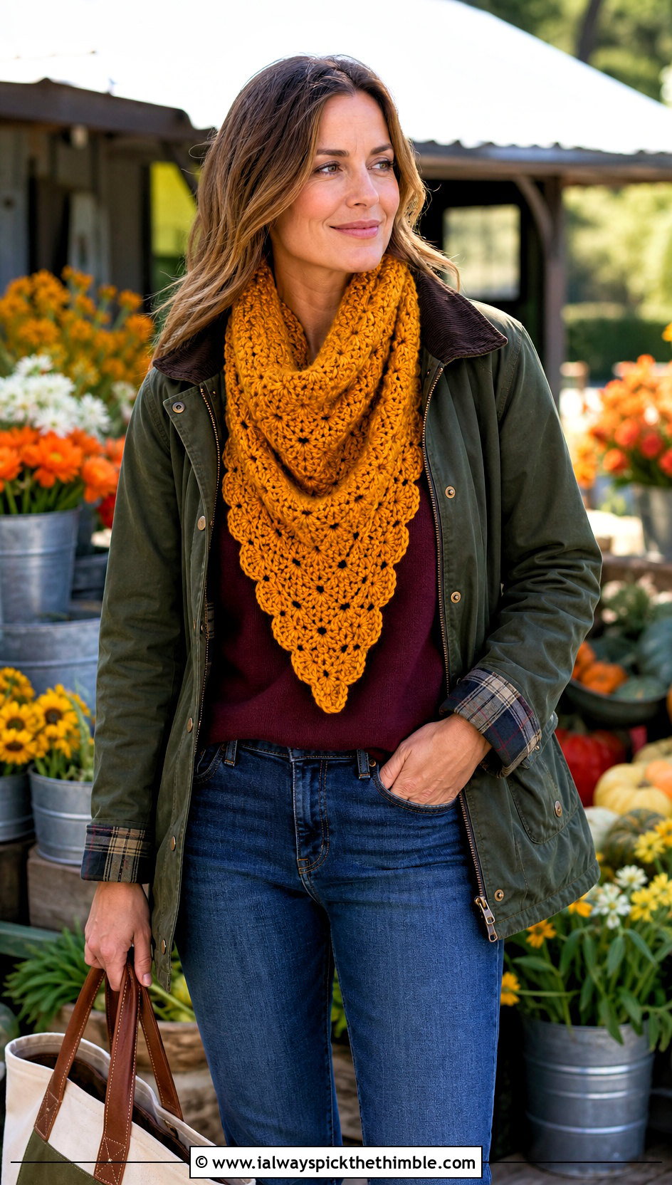 Bib Crochet Cowl Scarf With Barn Jacket - 25 crochet cowell scarf outfit ideas