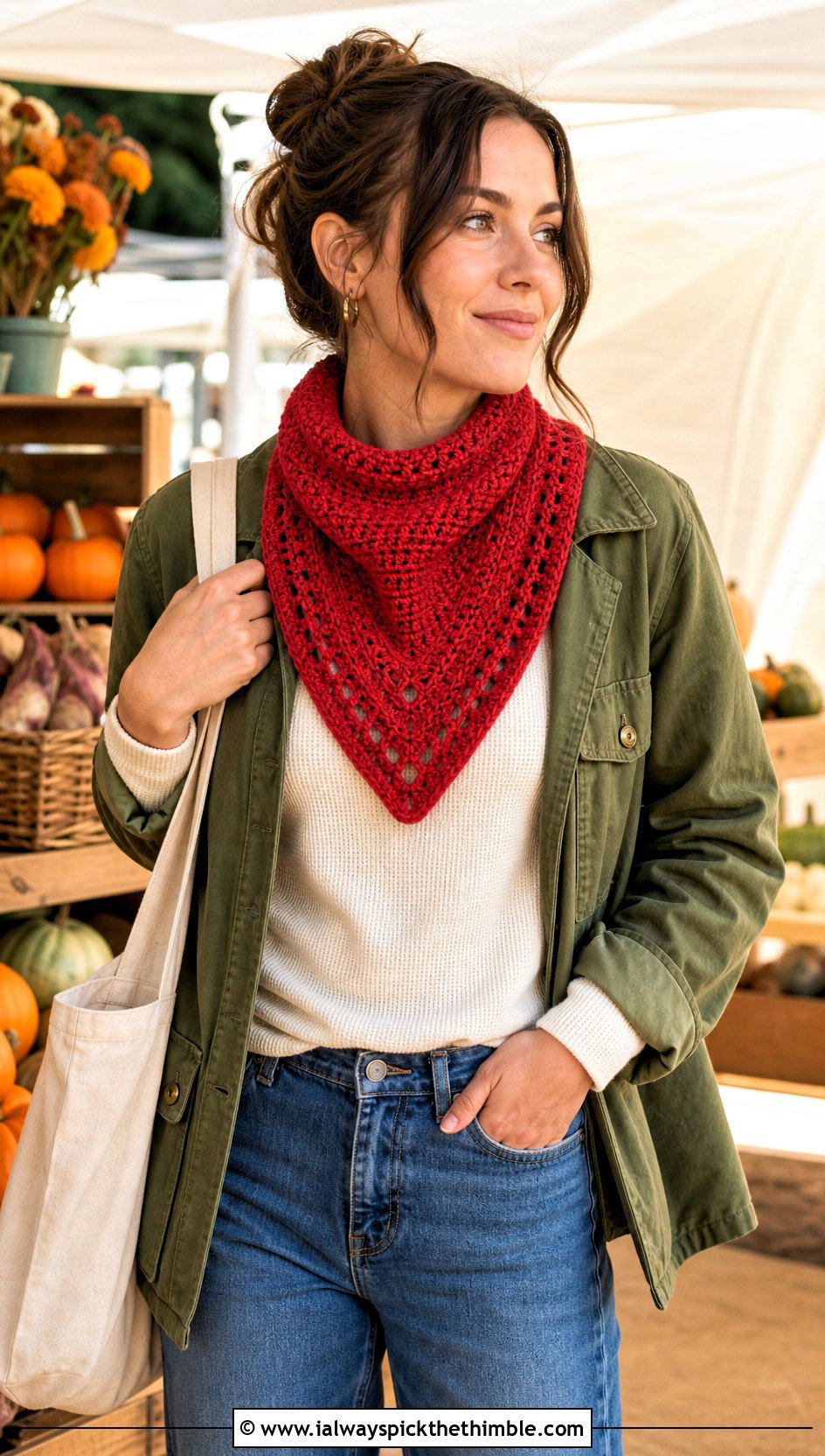 Bib Crochet Cowl With Utility Jacket And Barrel Jeans - 25 crochet neck warmer cowls outfit ideas