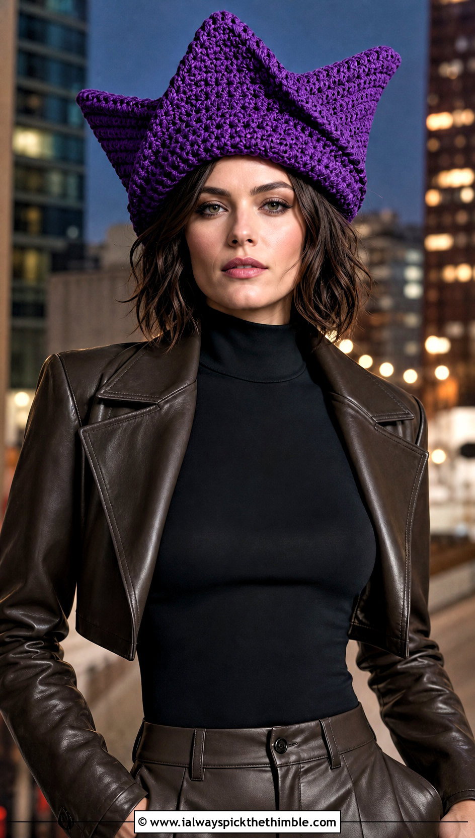 Bicorn Crochet Pirate Hat With Leather Jacket And Trousers - 25 crochet pirate hat outfit ideas