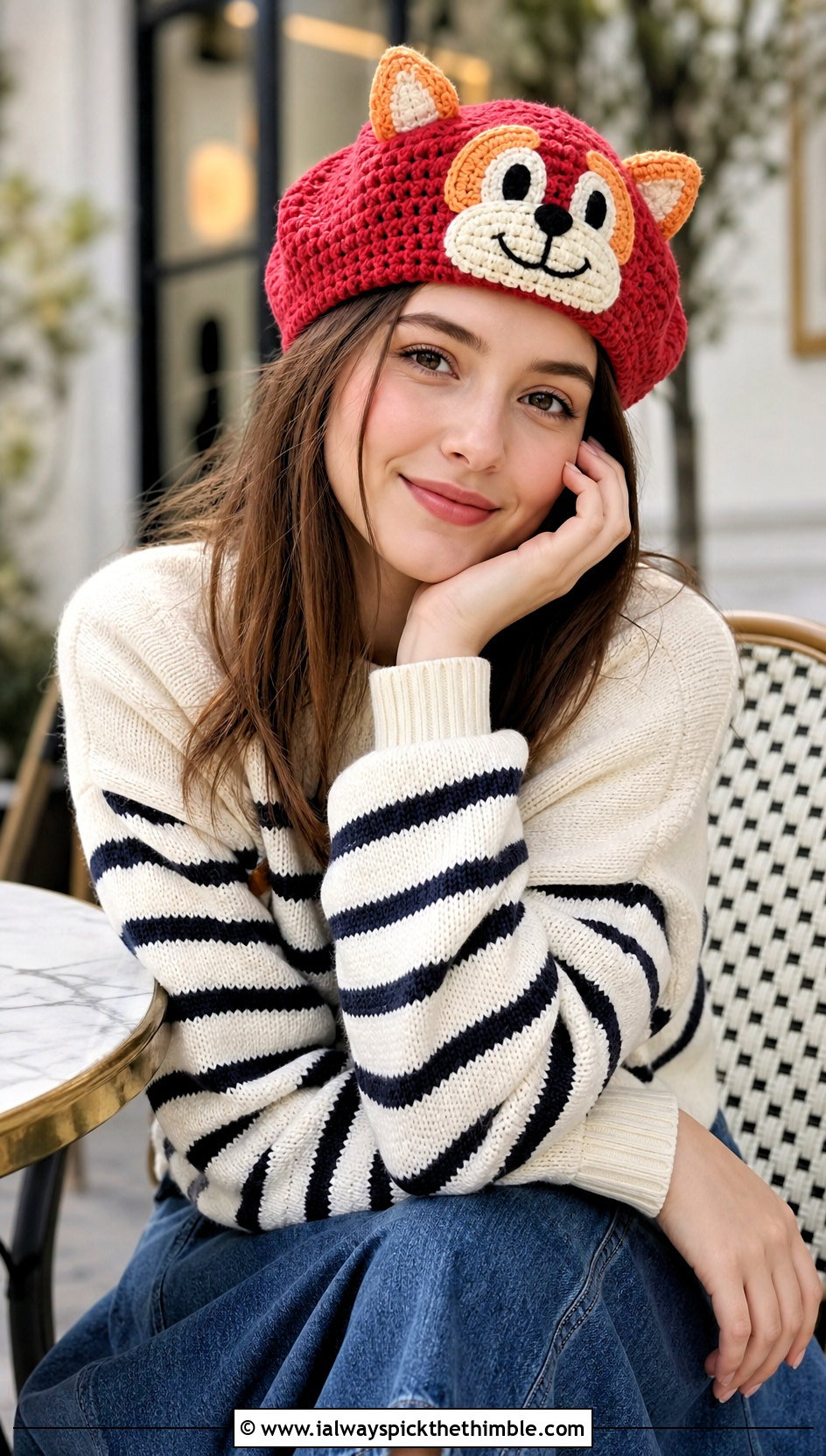 Bingo Crochet Beret With Striped Sweater And Midi Skirt - 20 bingo crochet hat outfit ideas