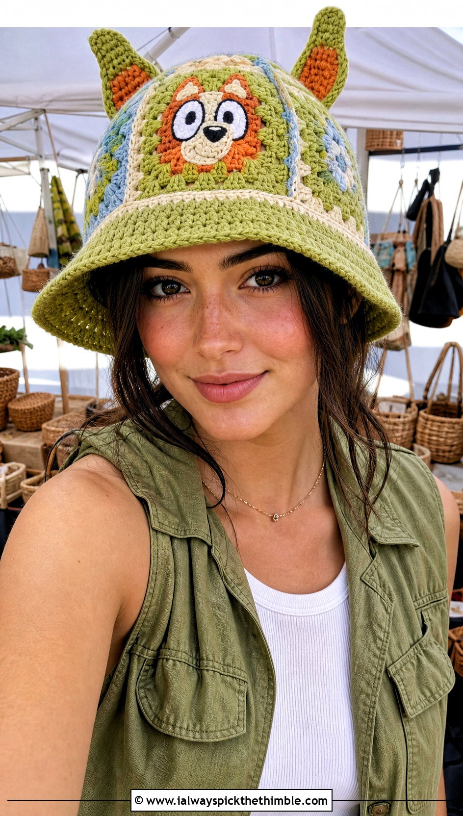 Bingo Crochet Granny Square Bucket Hat With Utility Outfit - 20 bingo crochet hat outfit ideas