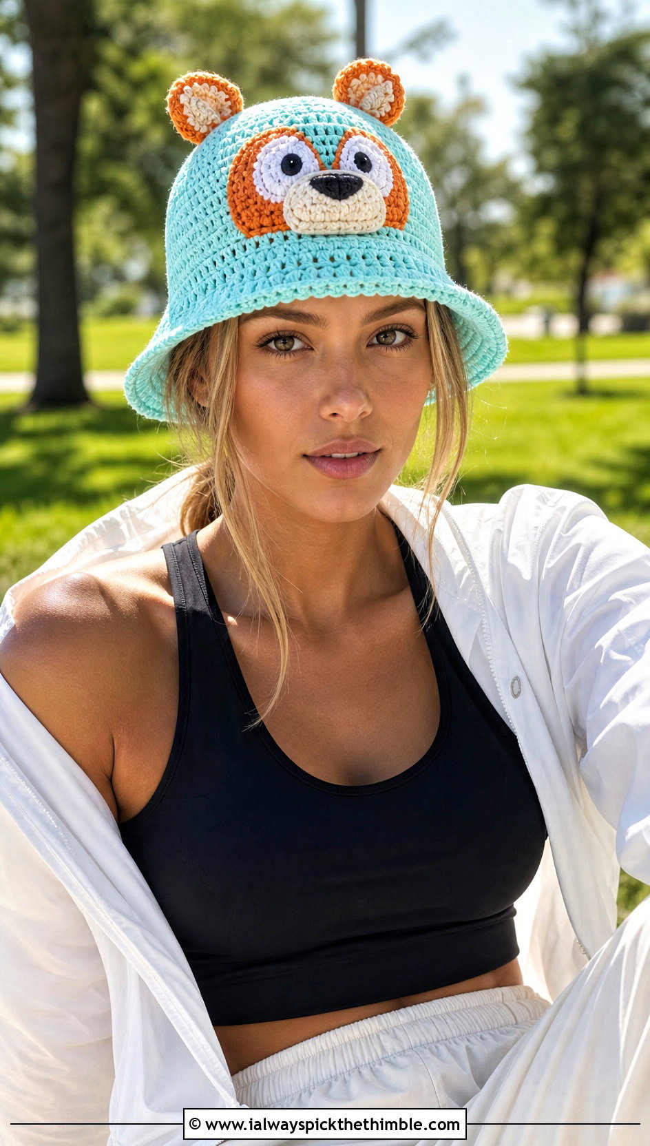 Bingo Crochet Mesh Bucket Hat With Track Pants - 20 bingo crochet hat outfit ideas