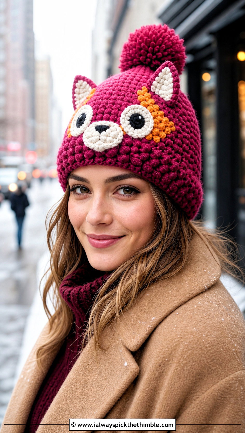 Bingo Crochet Pom Pom Beanie With Wool Coat - 20 bingo crochet hat outfit ideas