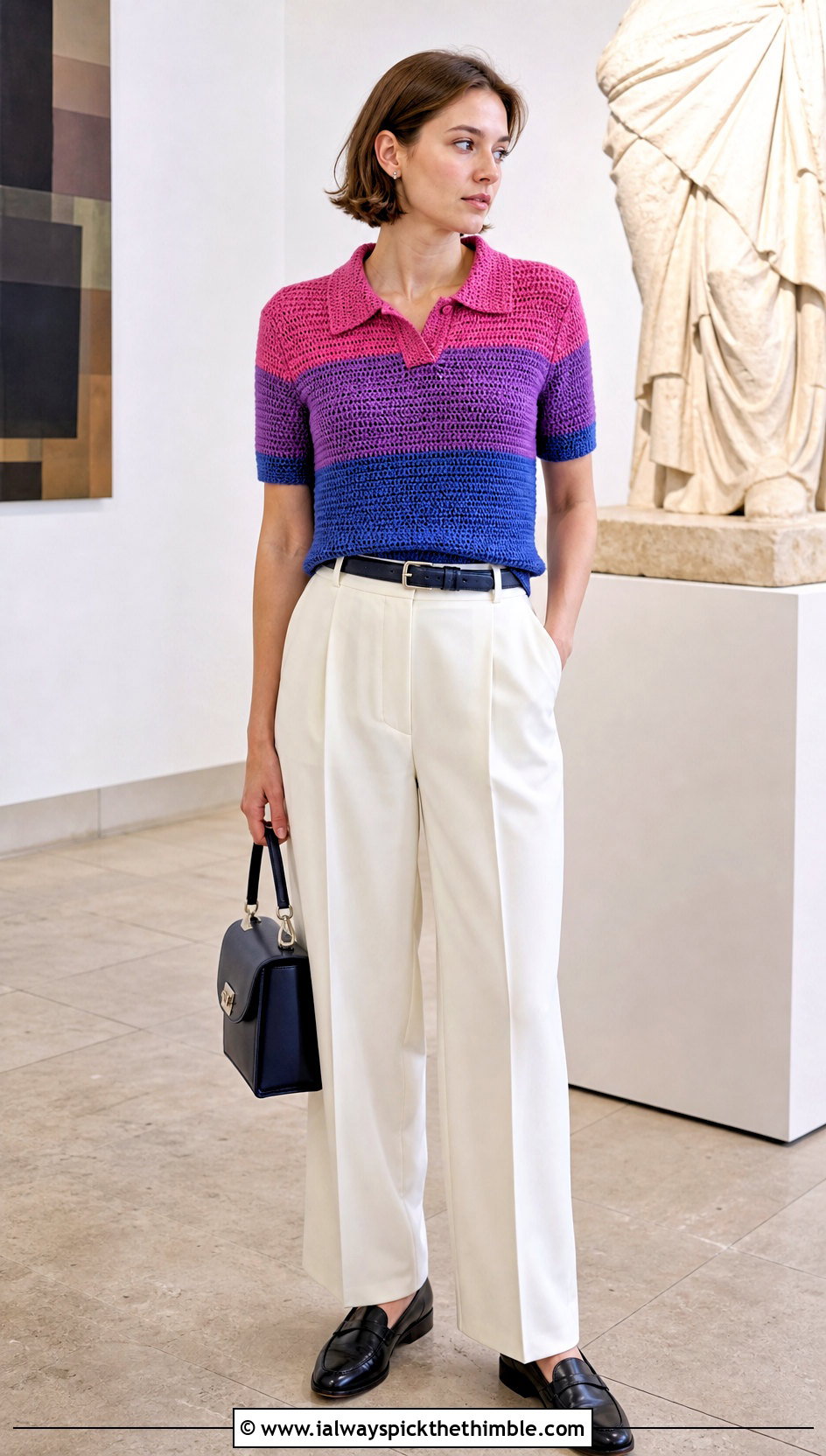 Bisexual Crochet Polo Top With Pleated Trousers - 20 bisexual crochet top outfit ideas