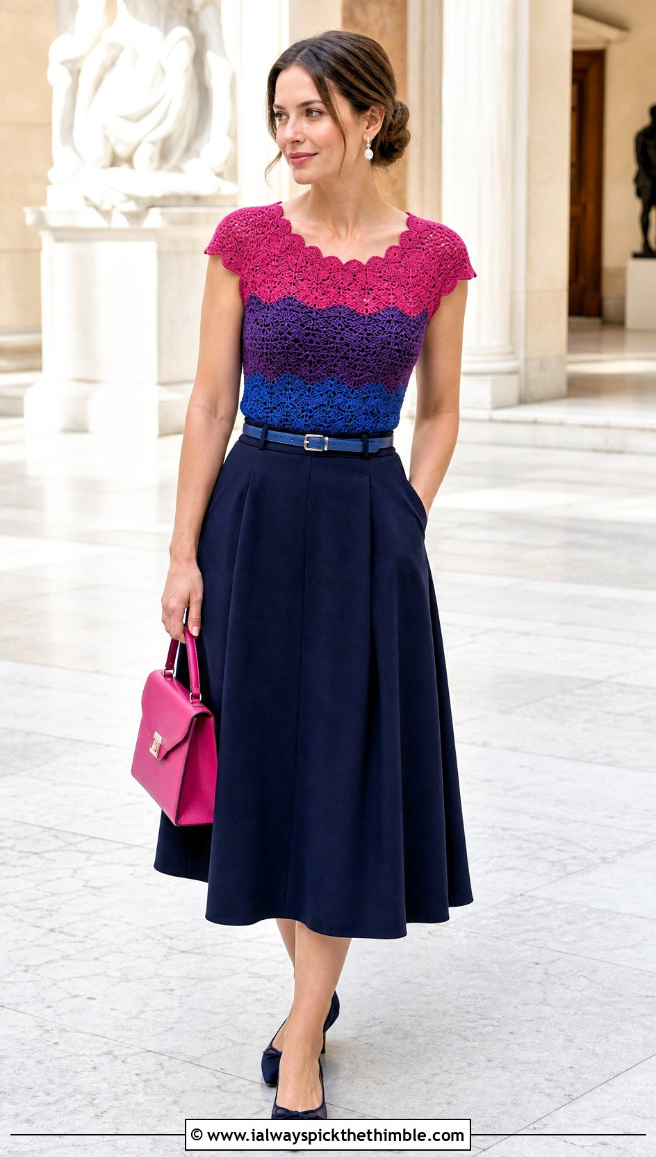 Bisexual Scallop Neck Crochet Top With A Line Skirt - 20 bisexual crochet top outfit ideas