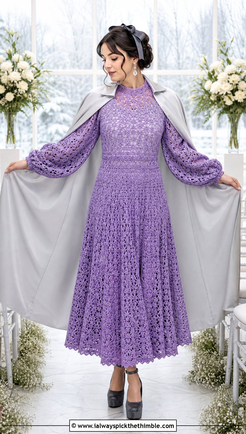 Bishop Sleeve Shell Stitch Crochet Wedding Dress - 15 long sleeve crochet wedding dress outfit ideas