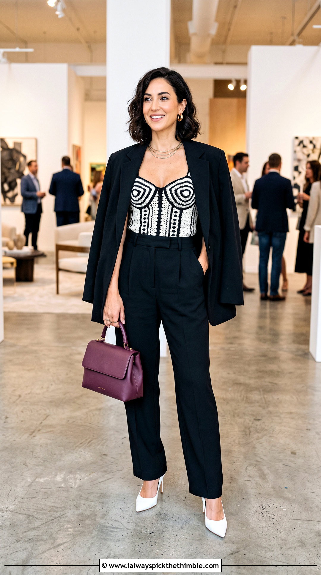 Black And White Crochet Corset Top With A Pantsuit - 25 black and white crochet top outfit ideas