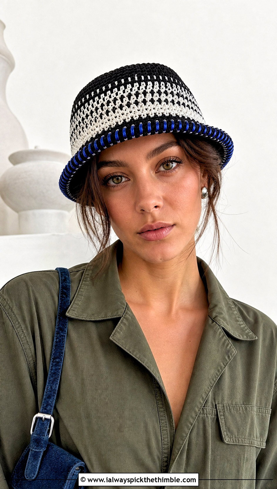 Black And White Fisherman Crochet Cap With Utility Jumpsuit - 25 black and white crochet hat outfit ideas