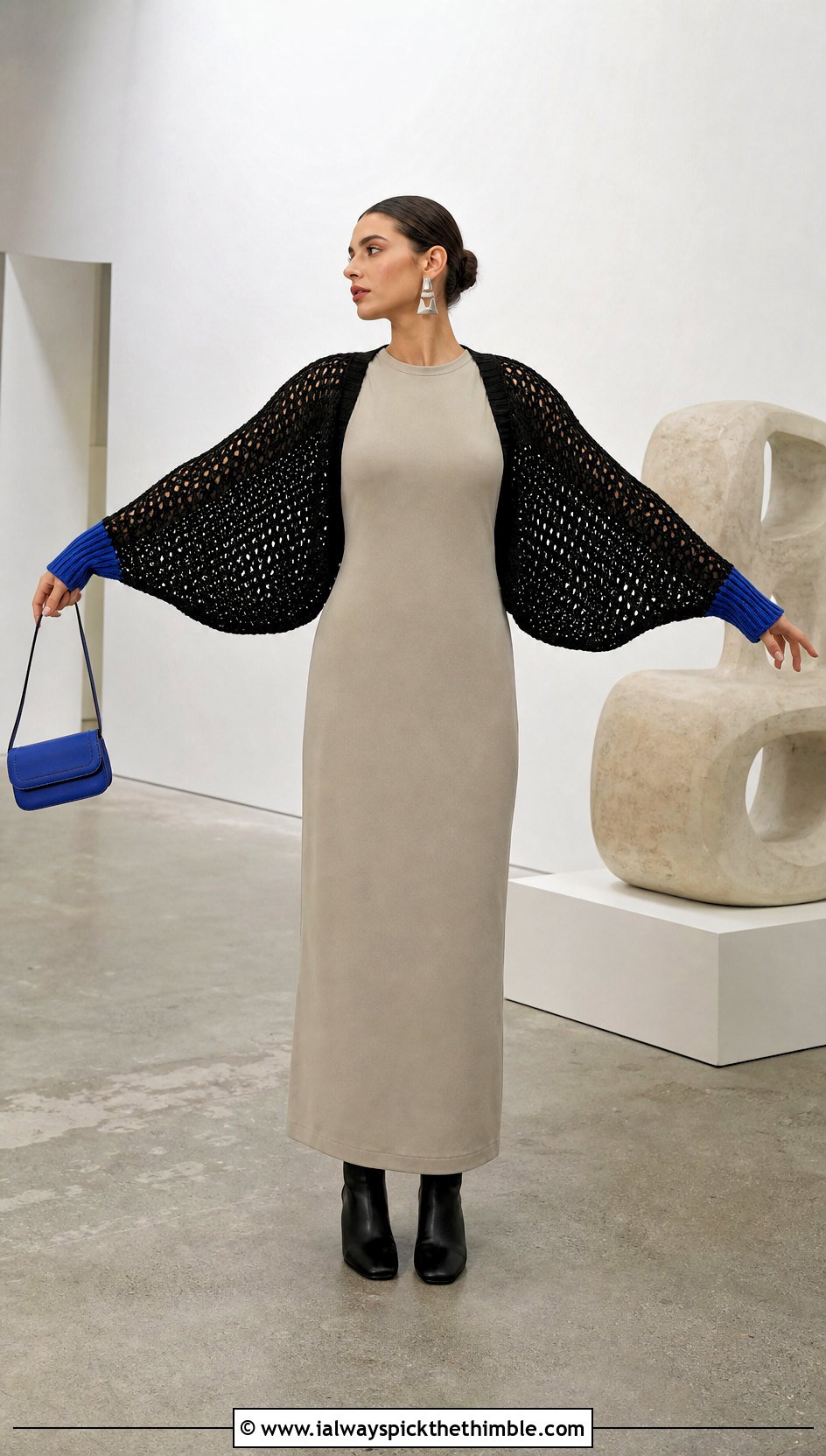 Black Batwing Crochet Shrug With Column Dress - 25 black crochet shrug outfit ideas