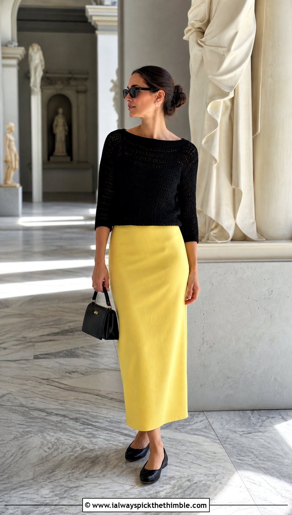 Black Boat Neck Crochet Sweater With Column Skirt - 25 black crochet sweater outfit ideas