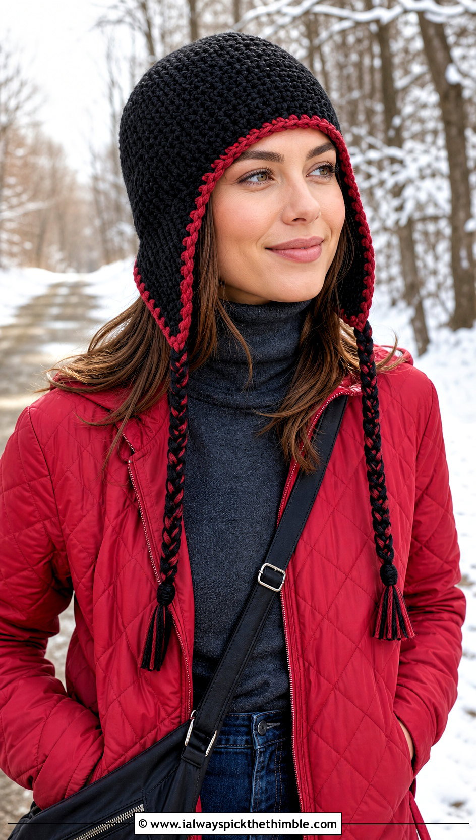 Black Crochet Earflap Hat With Quilted Jacket - 25 Black Crochet Hat outfit ideas