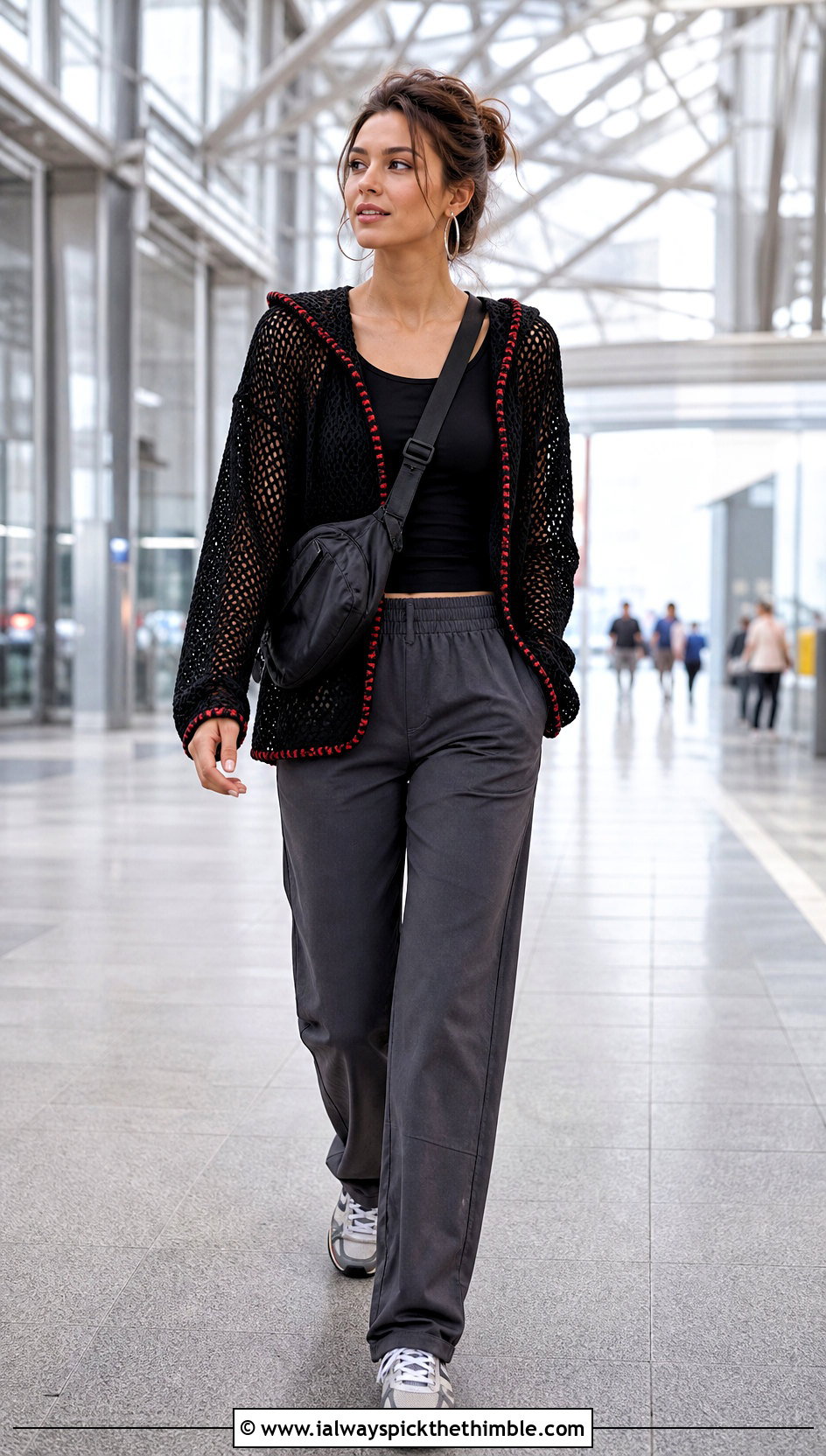 Black Crochet Hooded Sweater With Track Pants - 20 black crochet clothes and outfit ideas