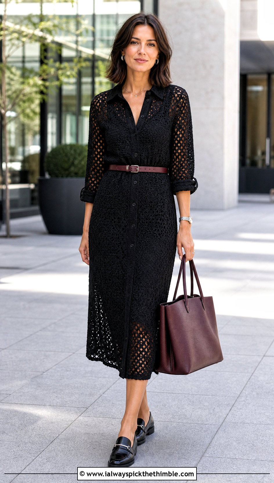 Black Crochet Shirt Dress With Loafers - 15 elegant black crochet dress outfit ideas