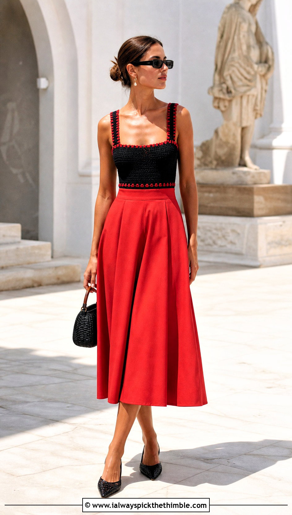 Black Crochet Square Neck Swimsuit With Midi Skirt - 20 Black Crochet Swimsuit outfit ideas