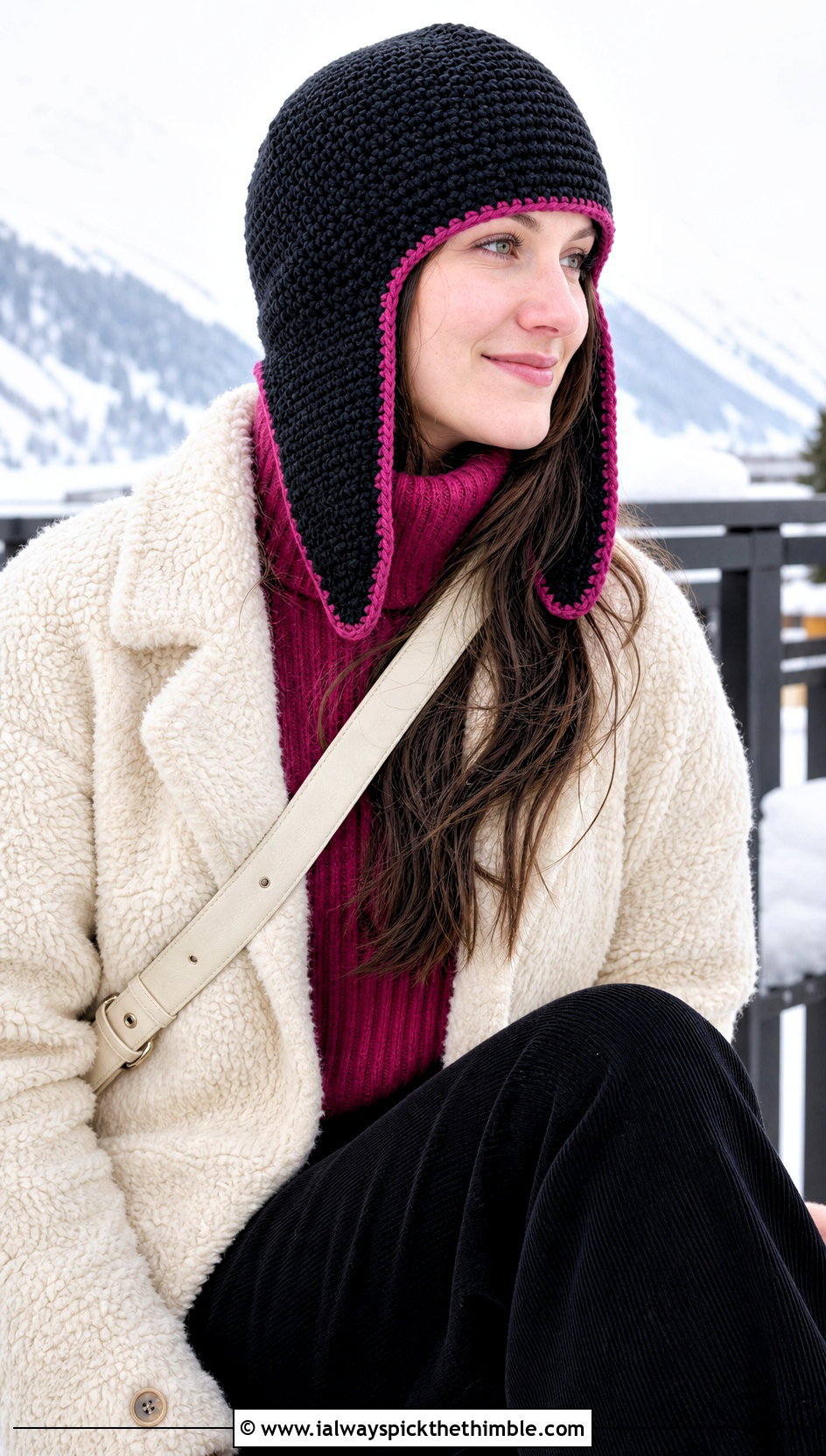 Black Crochet Trapper Hat With Fleece Coat - 25 Black Crochet Hat outfit ideas