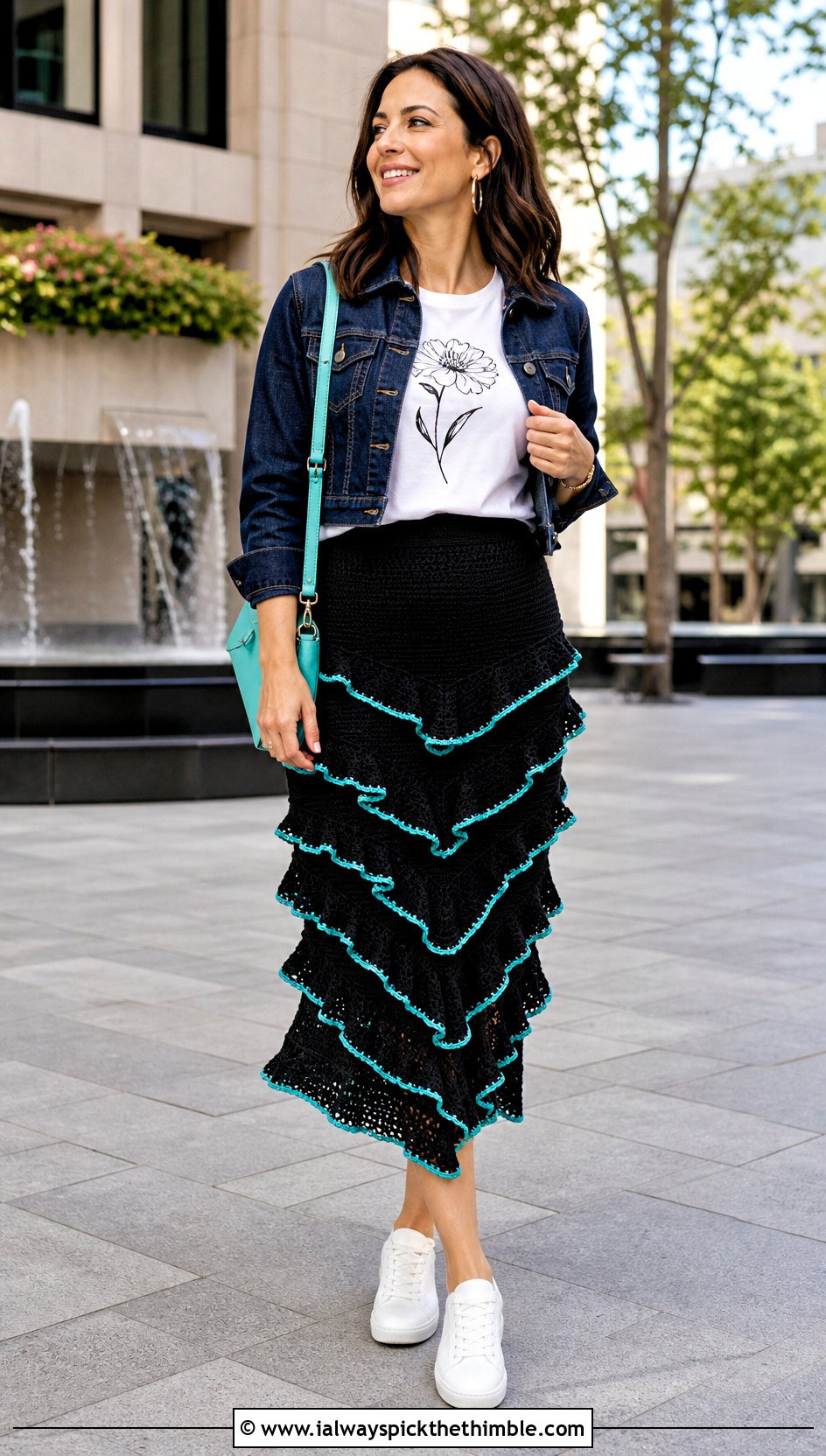 Black Ruffle Crochet Skirt With Graphic T Shirt - 15 Black Crochet Skirt Design outfit ideas