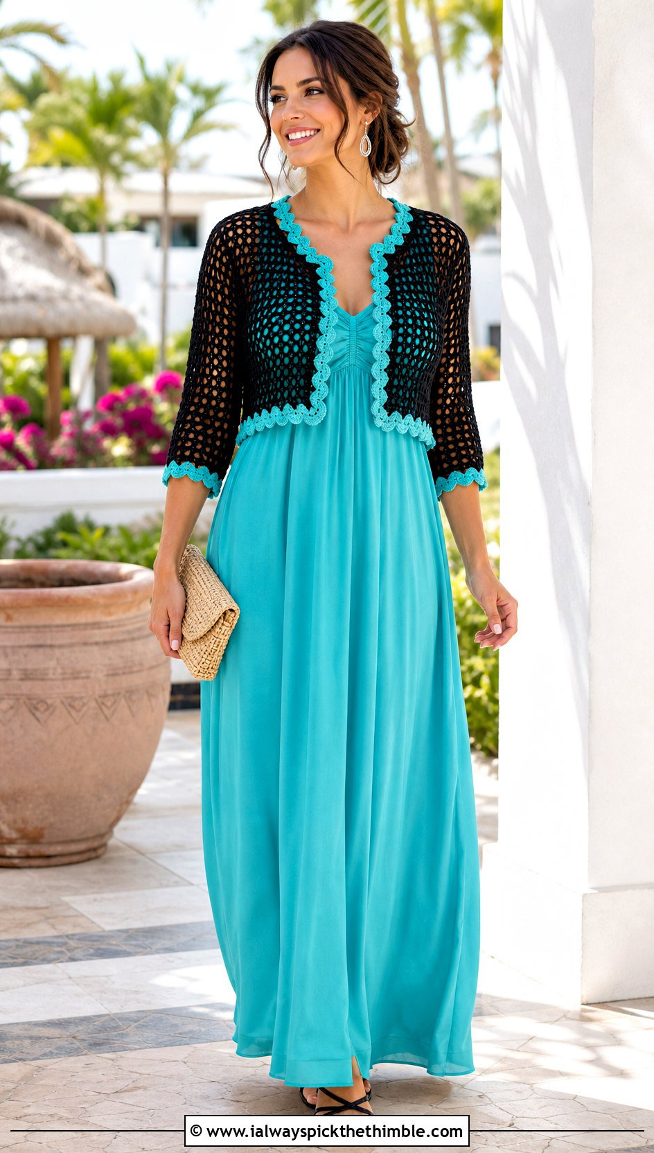 Black Shrug Crochet Cardigan With Maxi Dress - 25 black crochet cardigan outfit ideas