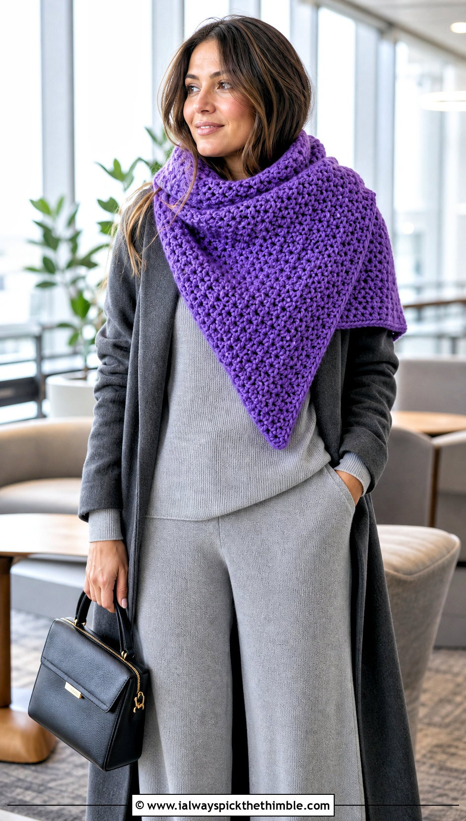Blanket Crochet Scarf With Knit Set - 25 Winter Crochet Scarf outfit ideas