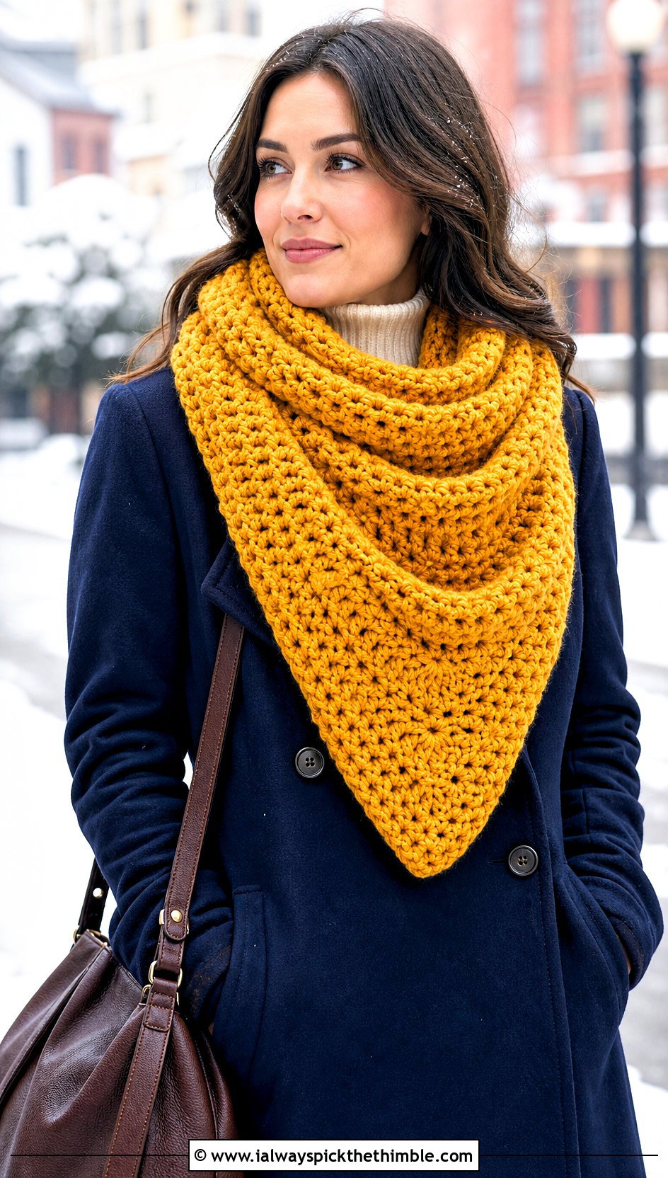 Blanket Crochet Scarf With Peacoat - 20 Multifunctional Crochet Scarf outfit ideas