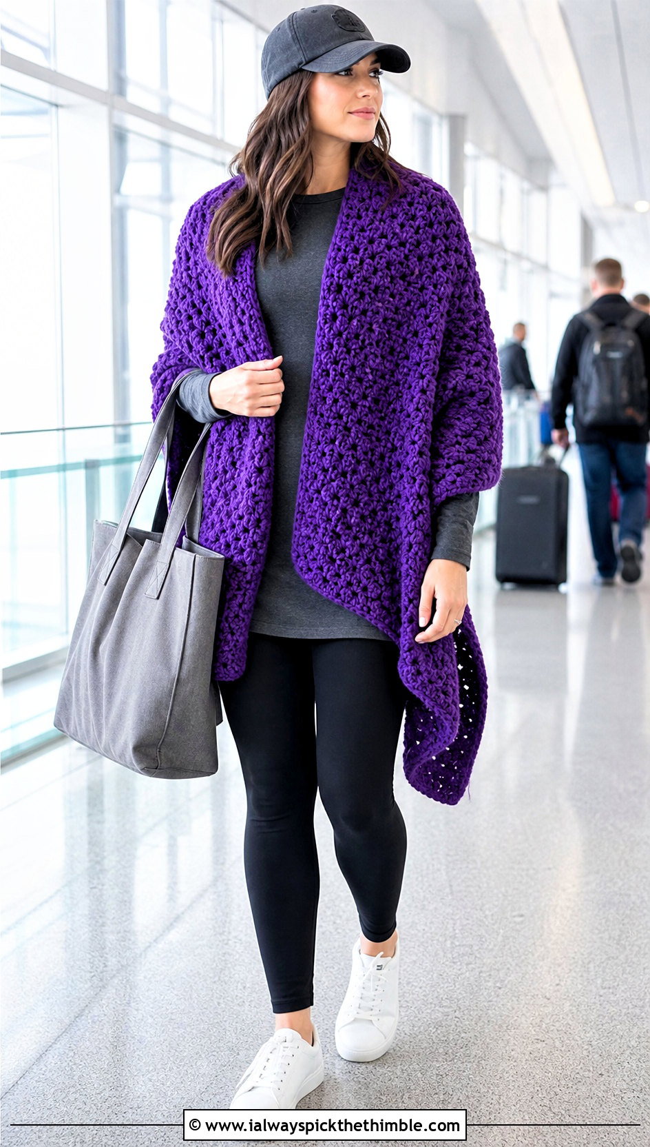 Blanket Crochet Shawl With Leggings And Sneakers - 20 crochet shawl wrap outfit ideas