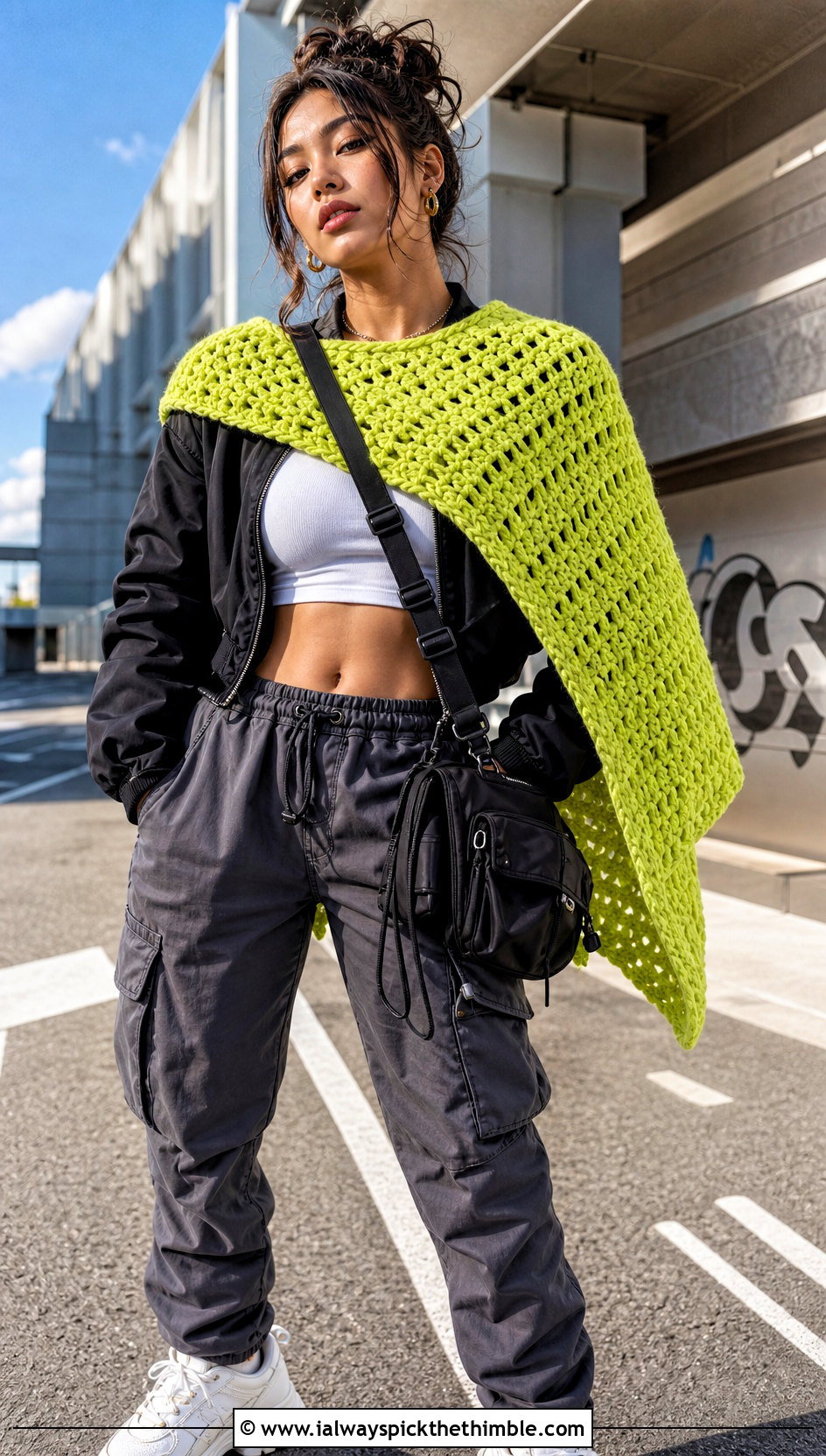 Blanket Crochet Wrap With Cargo Pants - 20 crochet shawl wraps outfit ideas