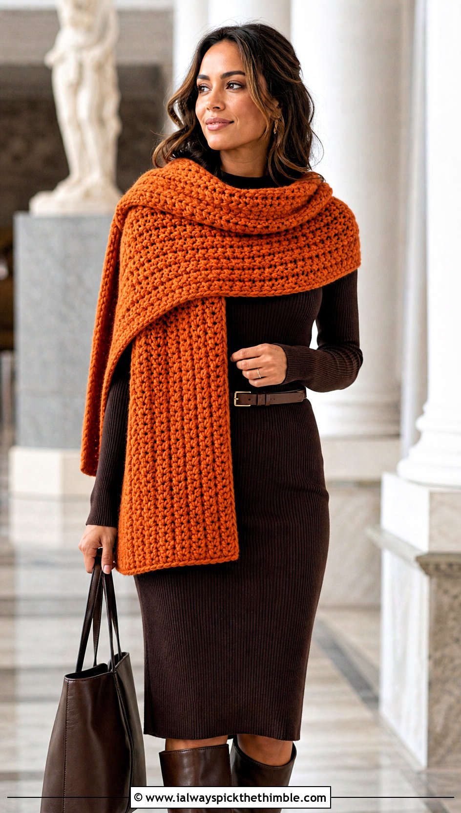 Blanket Half Double Crochet Scarf With Sweater Dress - 20 Half Double Crochet Scarf outfit ideas