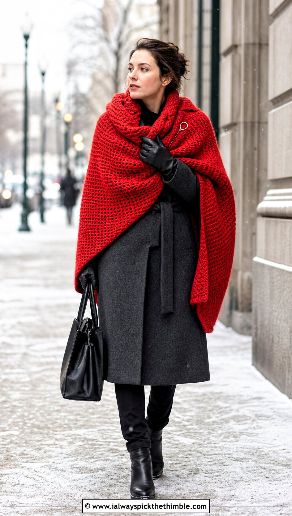 Blanket Tunisian Shawl With Long Coat And Boots - 25 tunisian crochet shawl outfit ideas