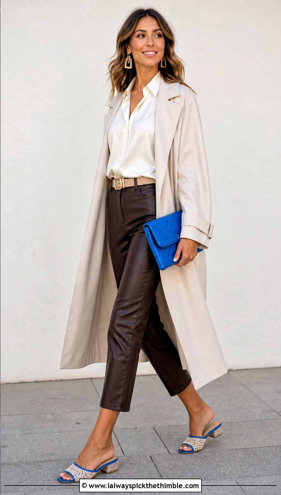 Blue And Beige Crochet Mules With Faux Leather Pants - 15 Blue And Beige Crochet Shoes outfit ideas