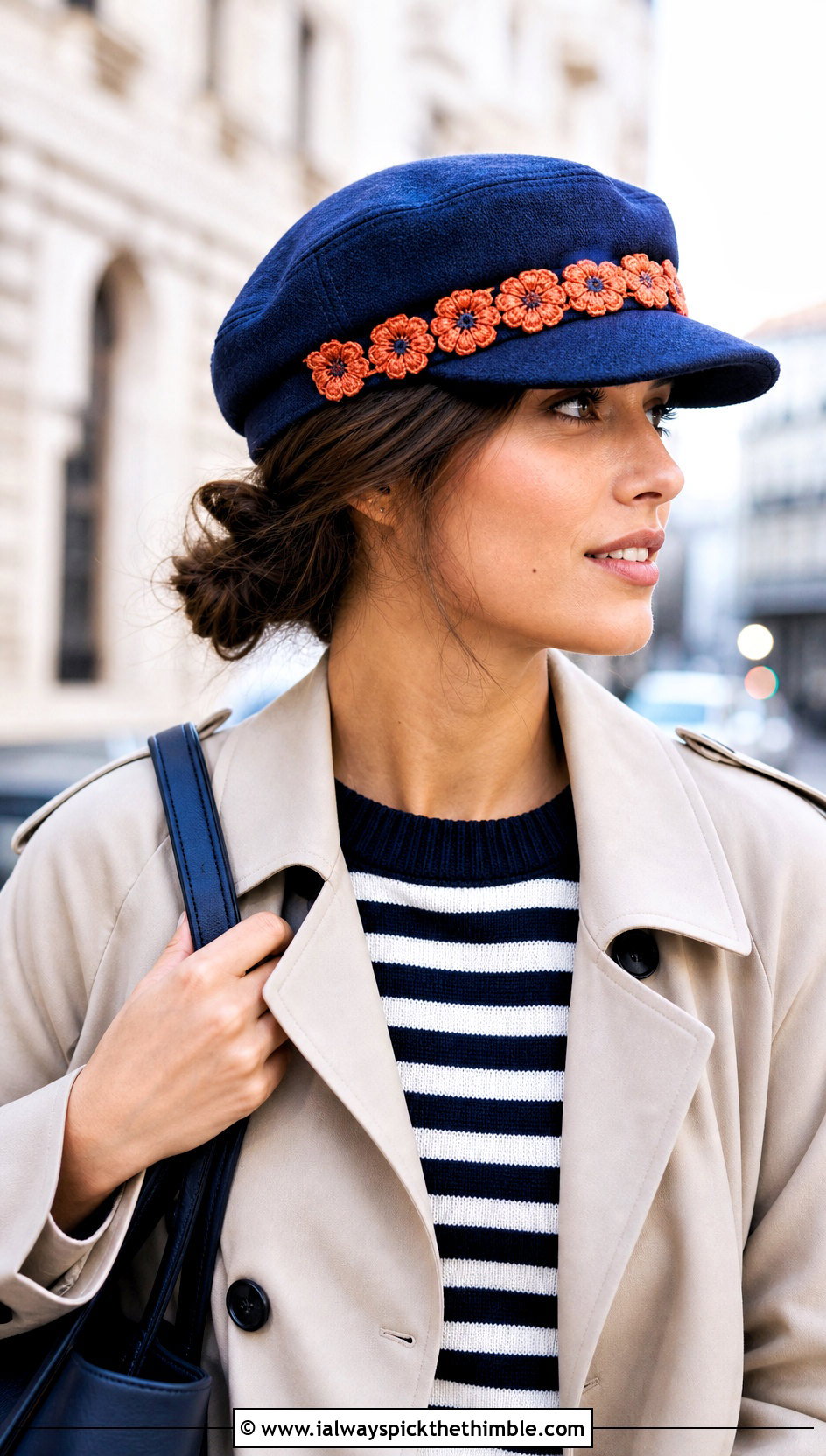 Blue Flower Band Newsboy Cap With Trench Coat - 15 Blue Crocheted Hat With Flower outfit ideas